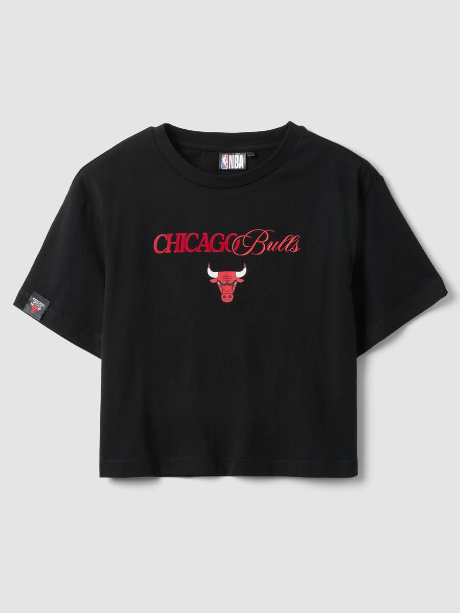 Girls' pure black cotton relaxed fit Chicago Bulls T-shirt_0