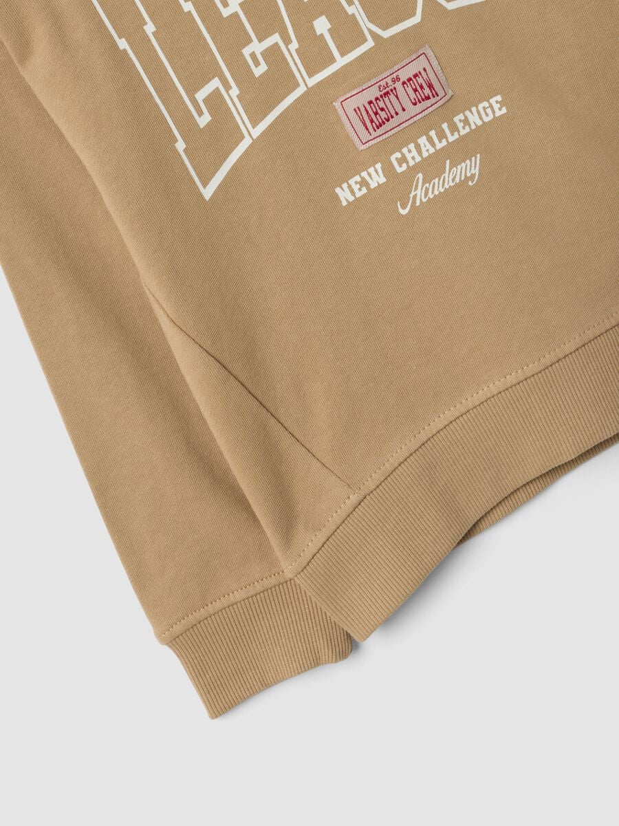 Beige pure cotton hoodie with front print for boys_2