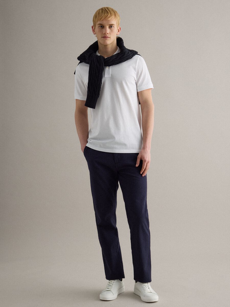 Regular fit blue stretch cotton chino trousers_0