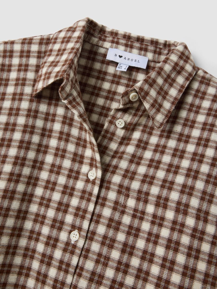 Camicia marrone a quadri in flanella di puro cotone_5