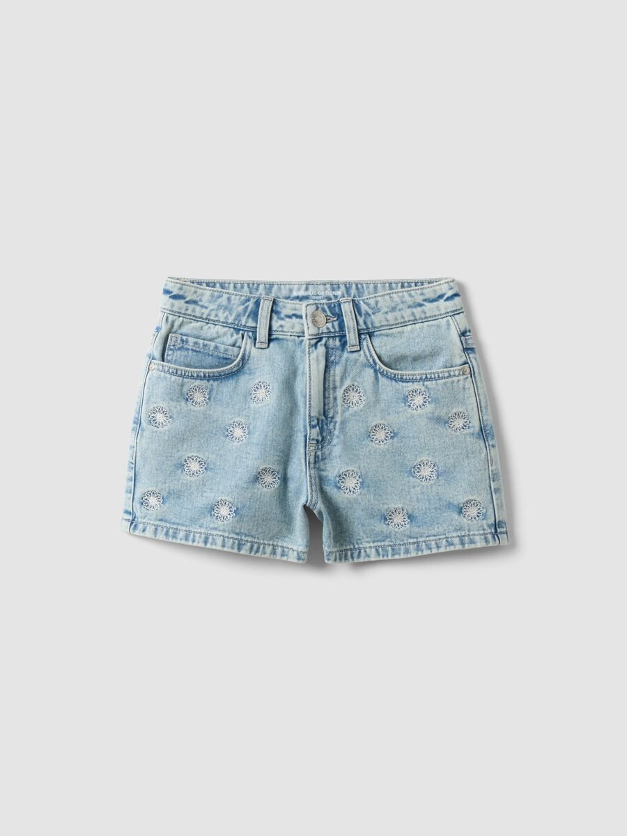 Hellblaue Denim-Shorts aus reiner Baumwolle f&uuml;r M&auml;dchen, Regular Fit mit Stickereien_3