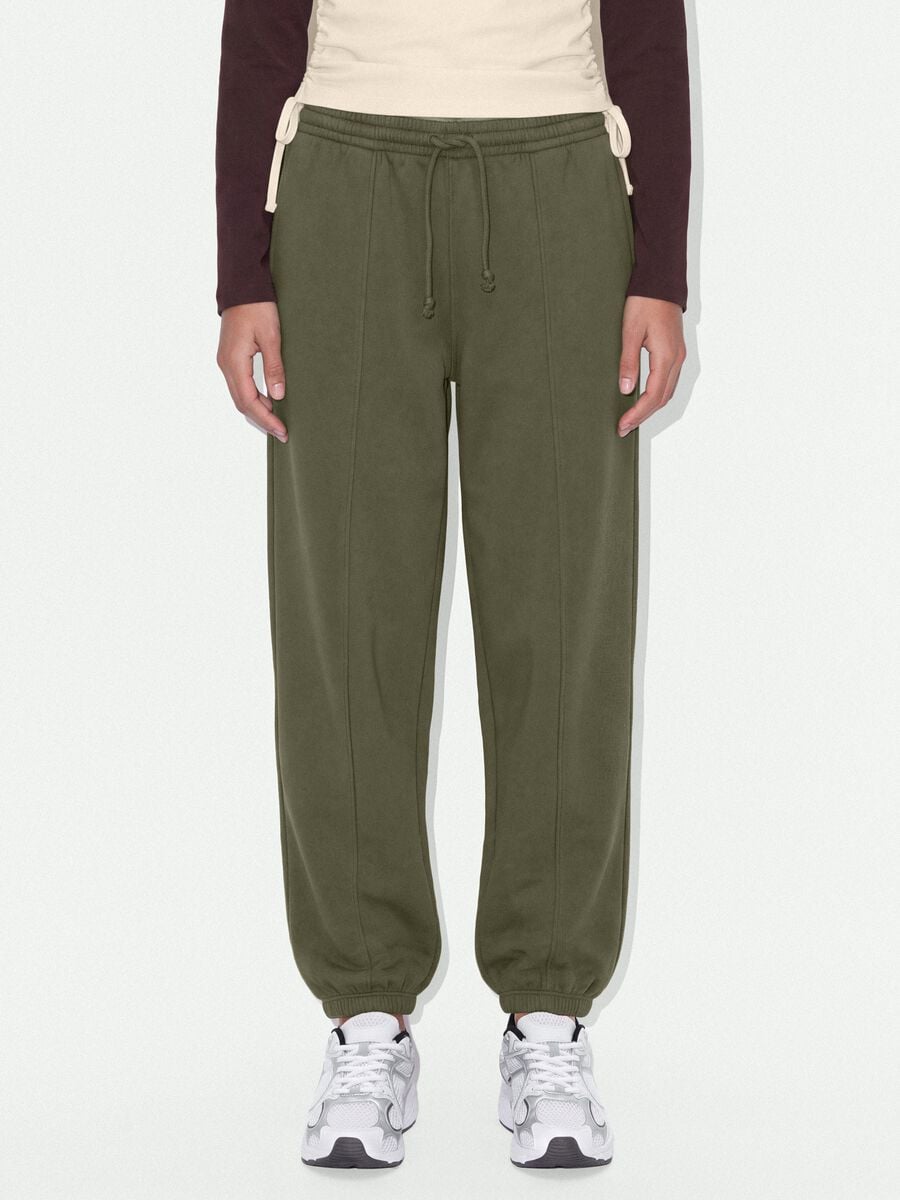 Green cotton-blend jogger trousers with drawstring_1