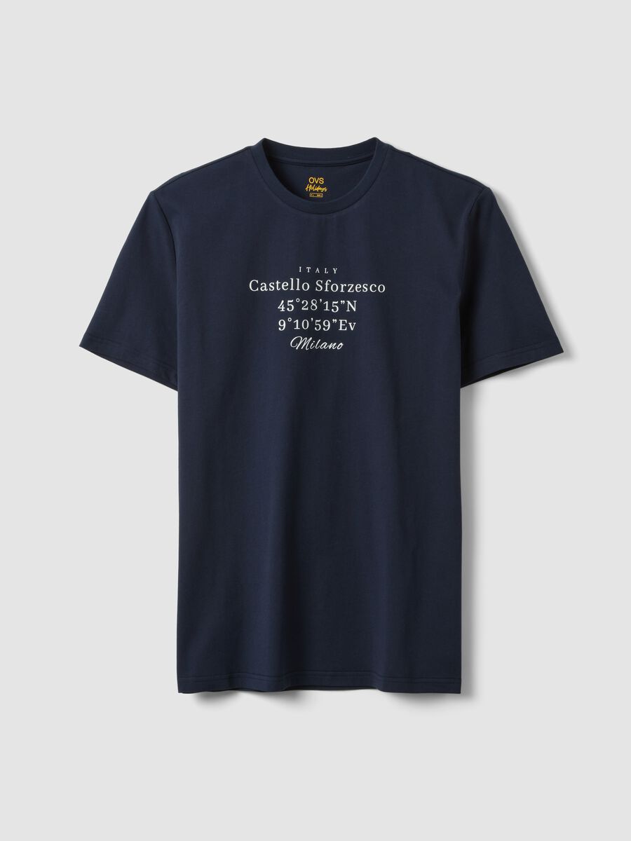 Blaues T-Shirt aus reiner Baumwolle mit kurzen &Auml;rmeln, Regular Fit_4