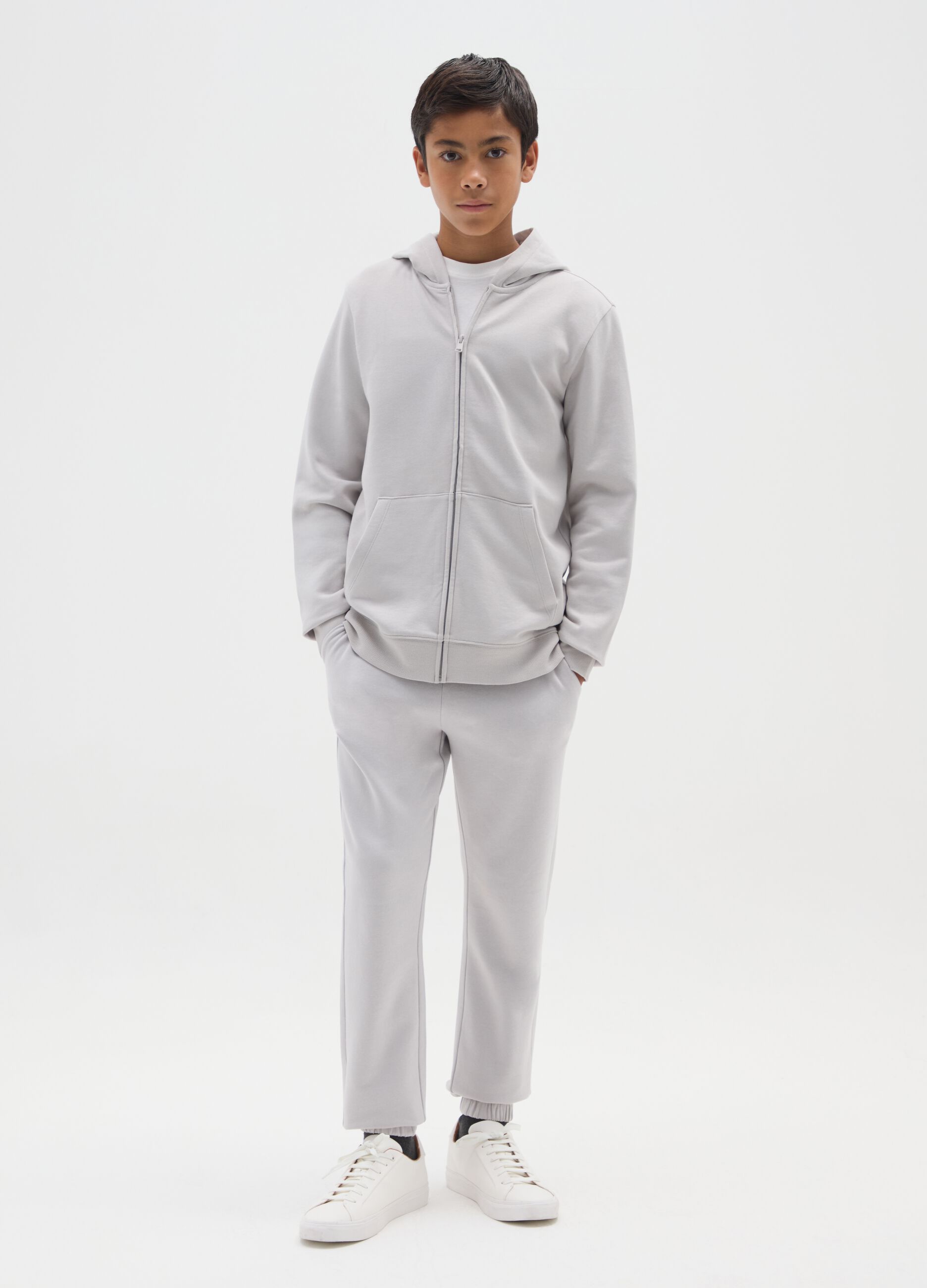 Boys' grey pure cotton jogger trousers in regular fit