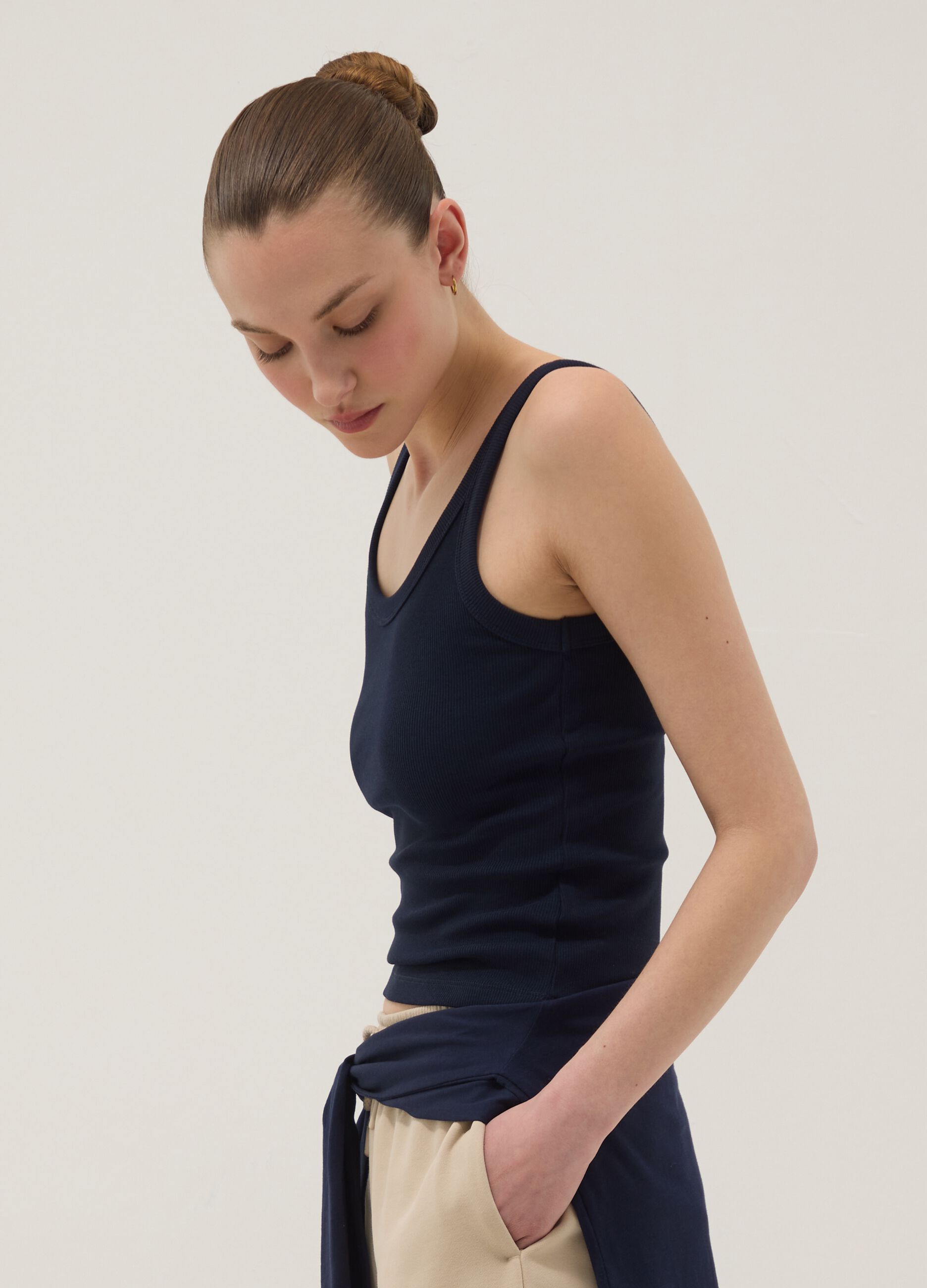 Blue fitted stretch-cotton vest top