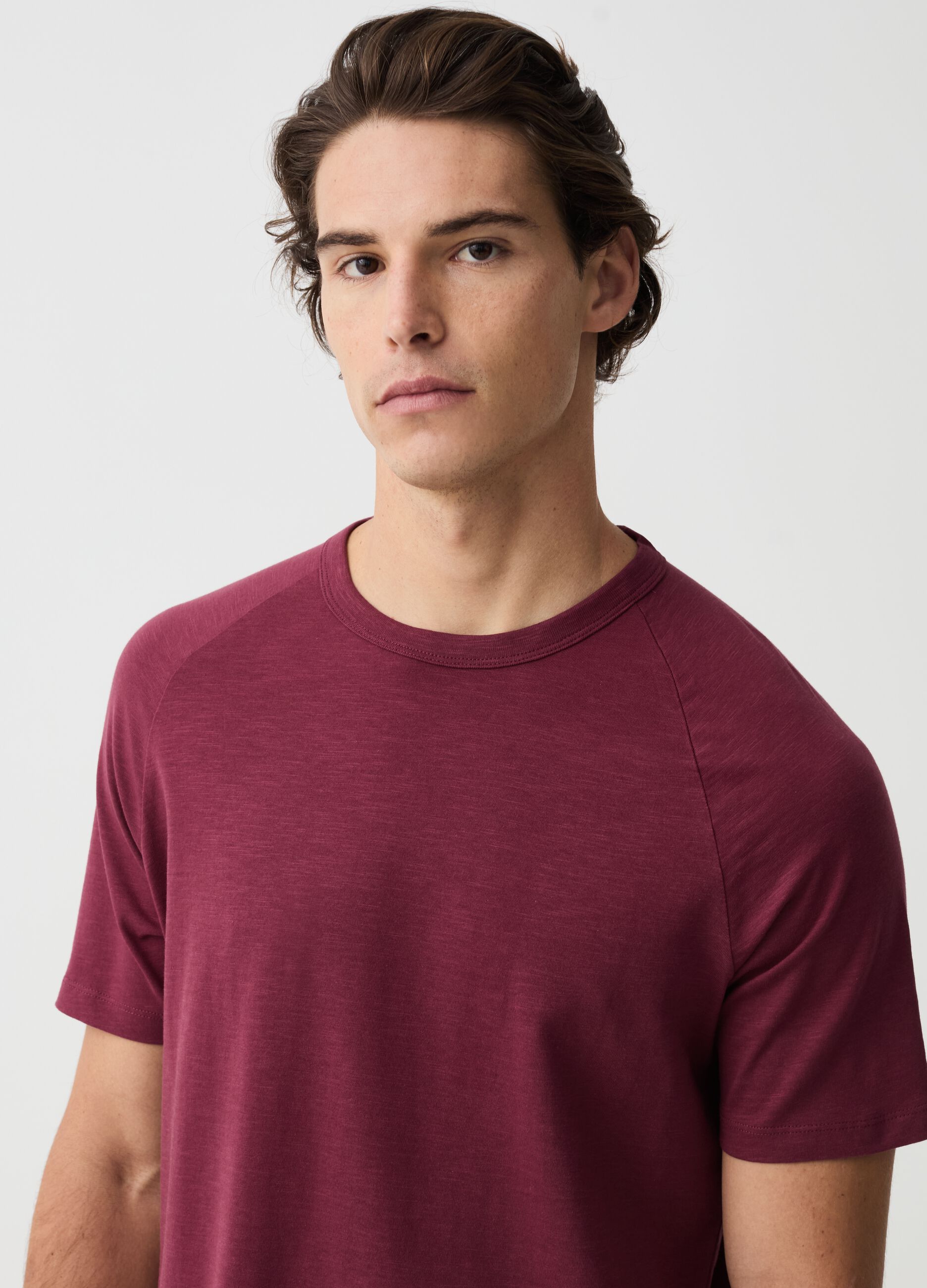 Camiseta de punto flameado con cuello redondo