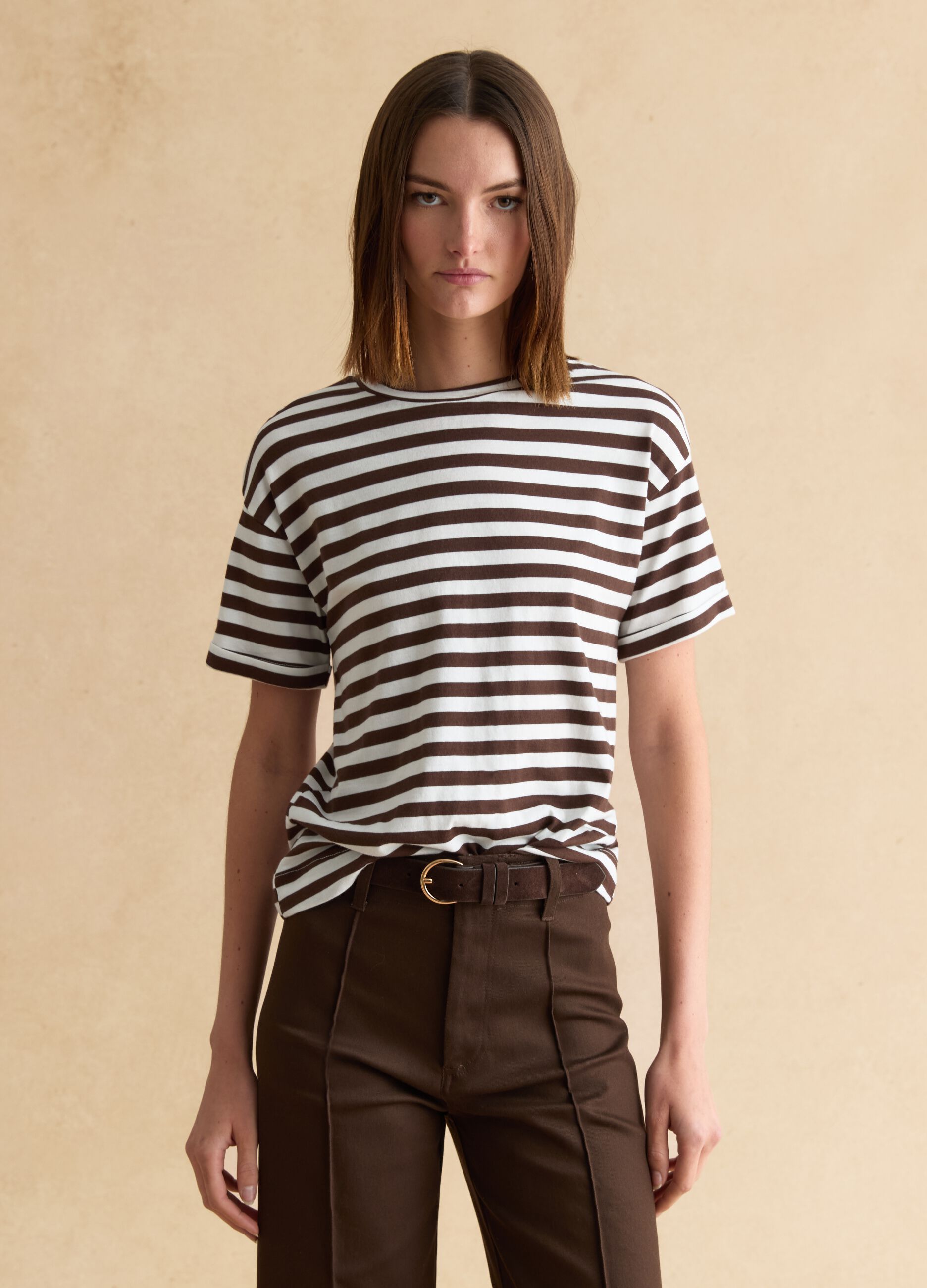 Regular fit multicolour striped cotton t-shirt