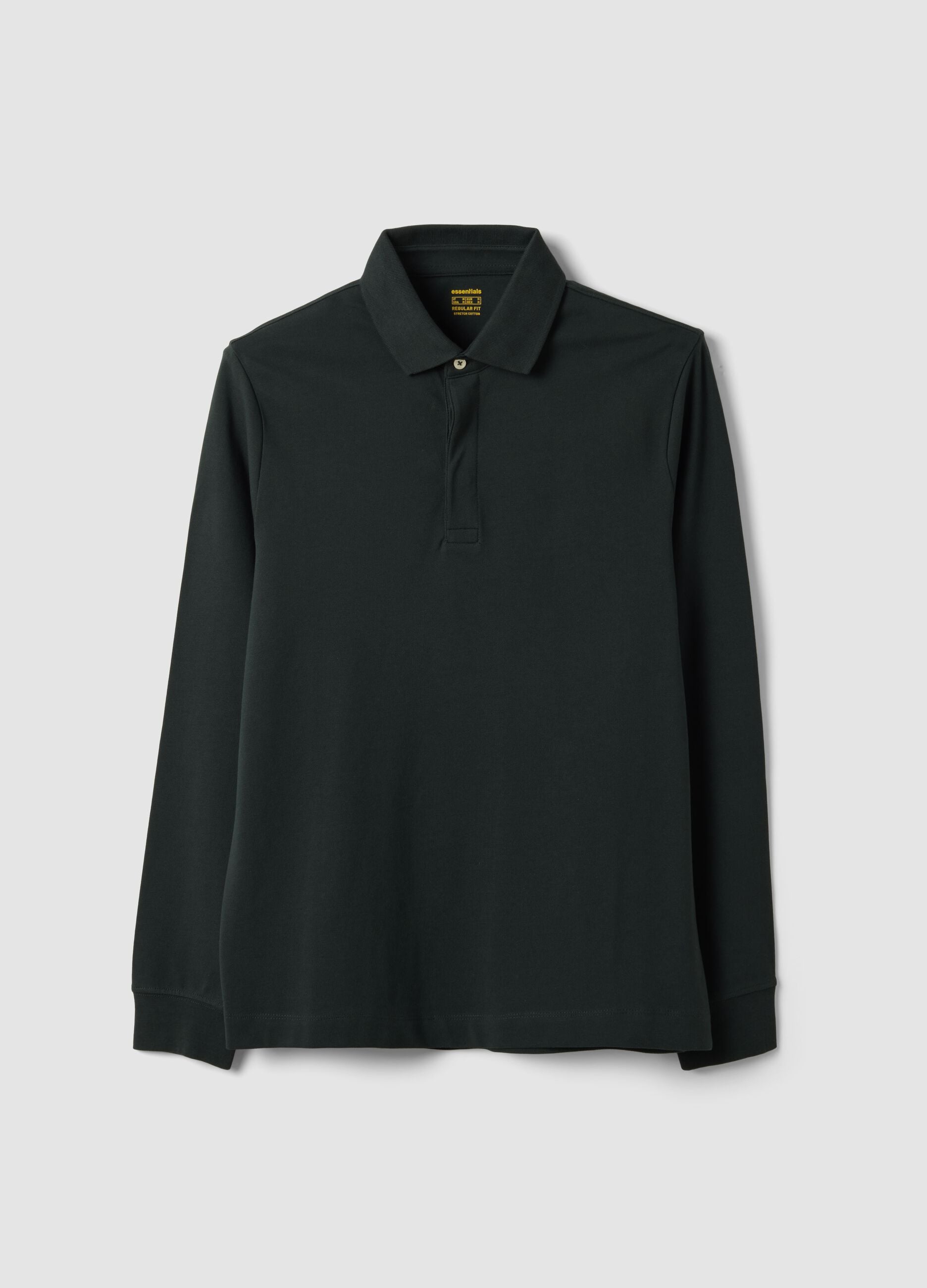 Grey long-sleeve stretch cotton polo shirt, regular fit