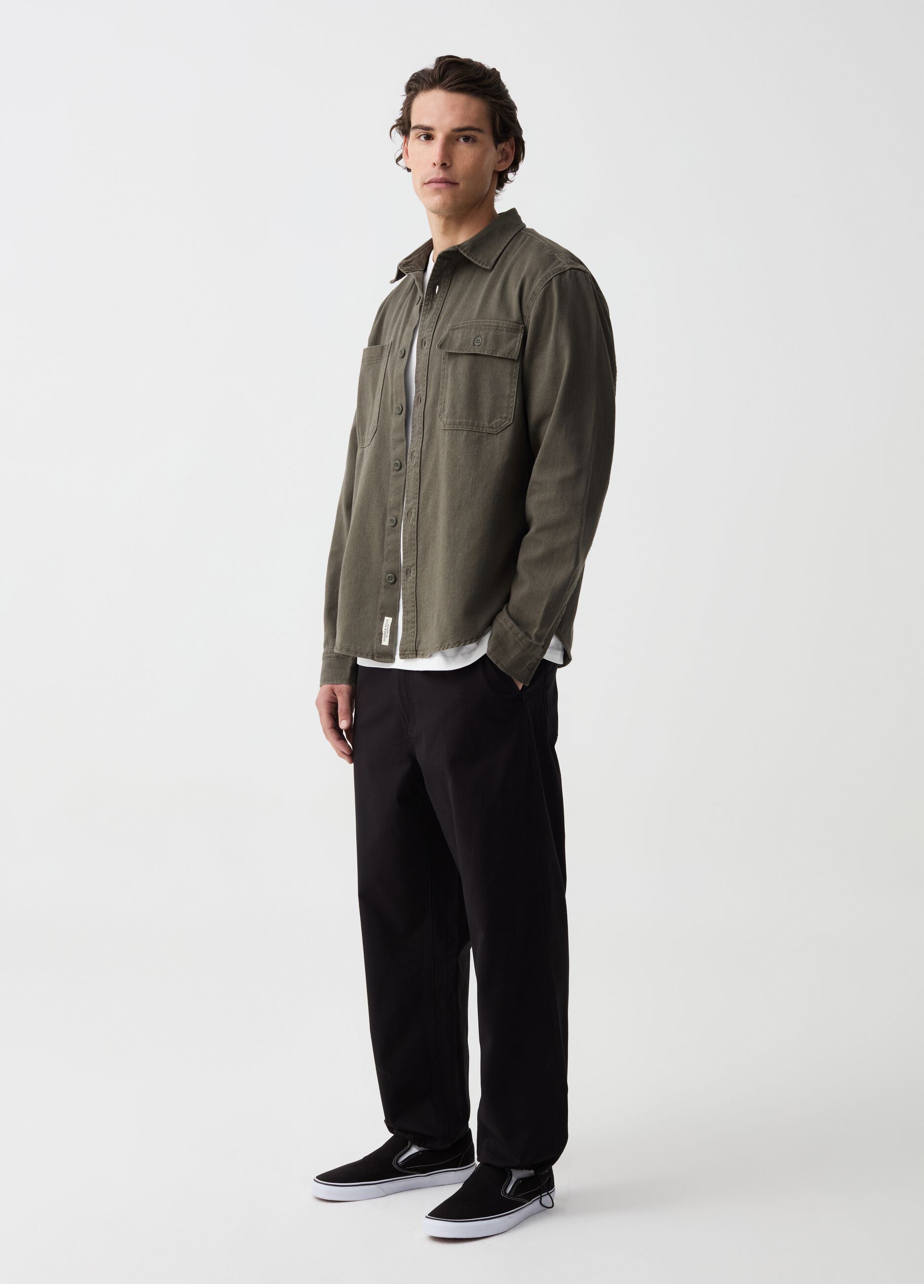 Shacket in cotton twill with pockets