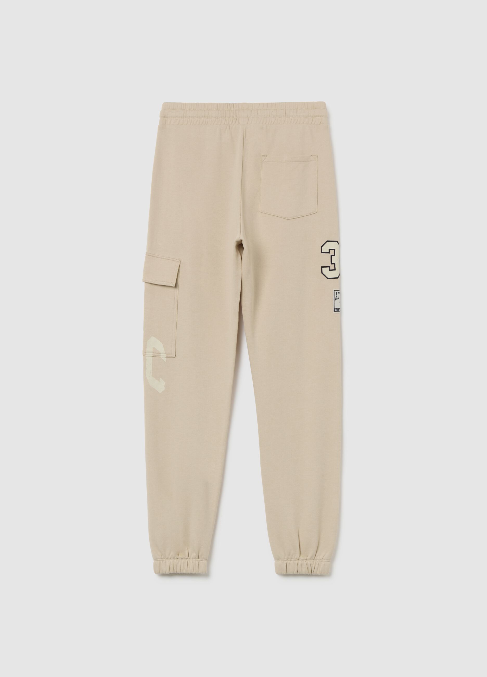 Boy's beige regular fit pure cotton joggers