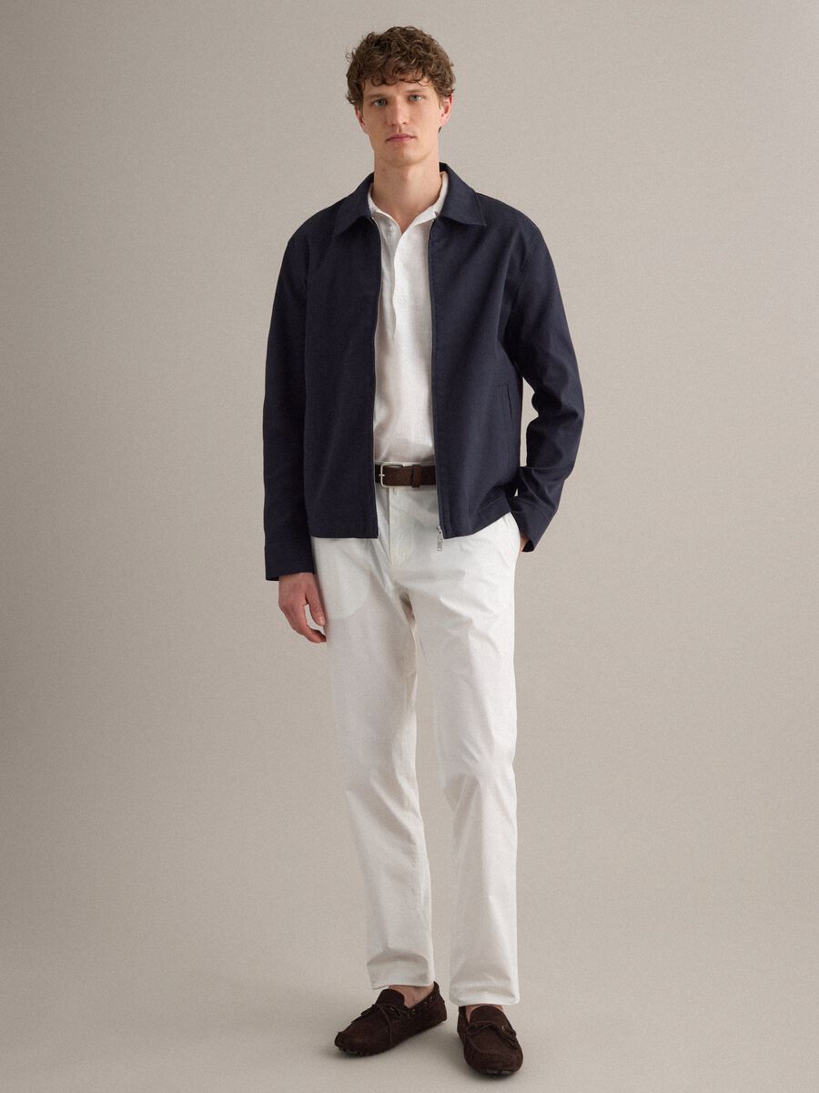Blue regular fit cotton-linen blend jacket with zip_1