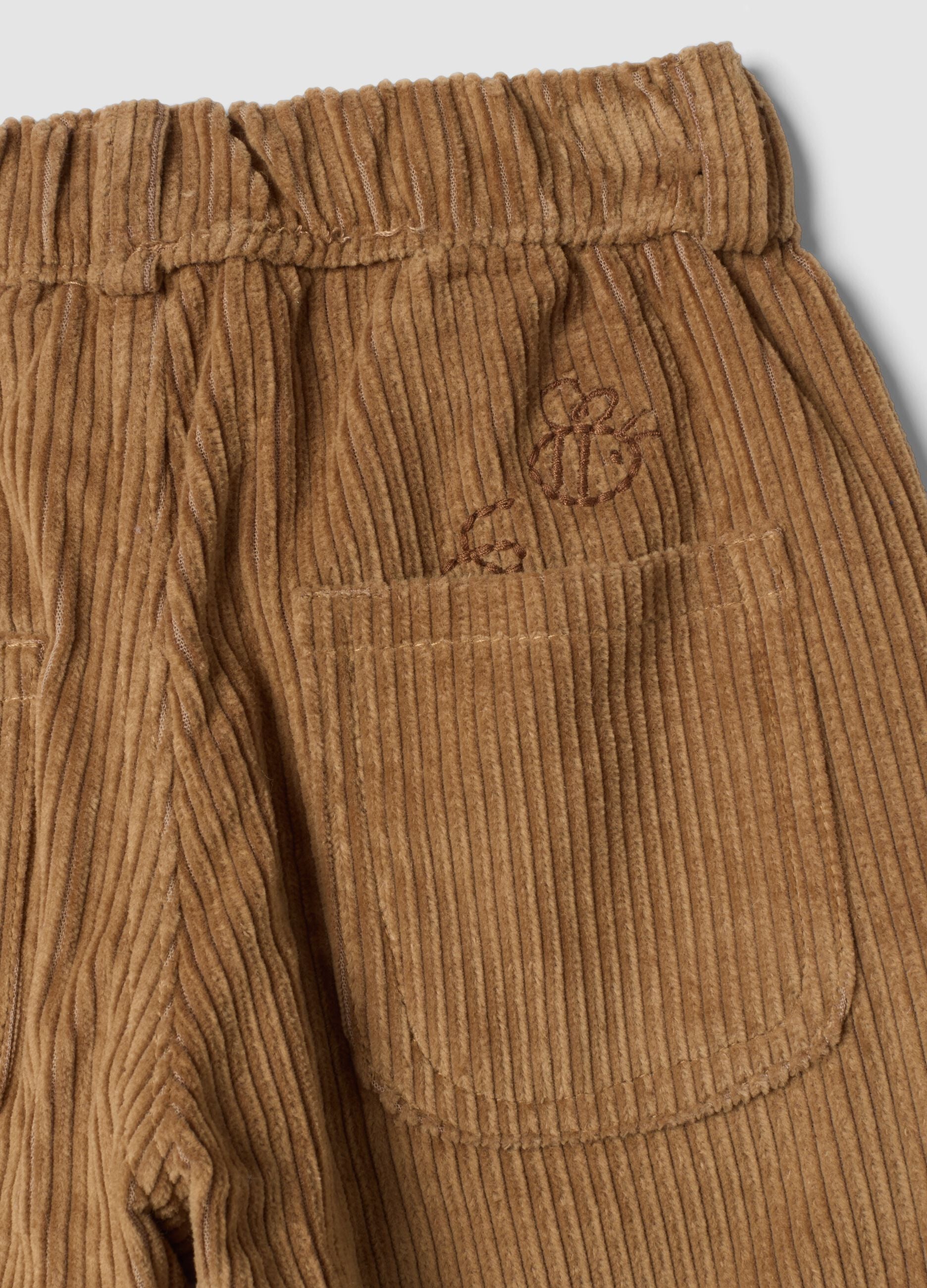 Cal&ccedil;as bege em algod&atilde;o puro canelado com bordado do Winnie the Pooh, comfort fit