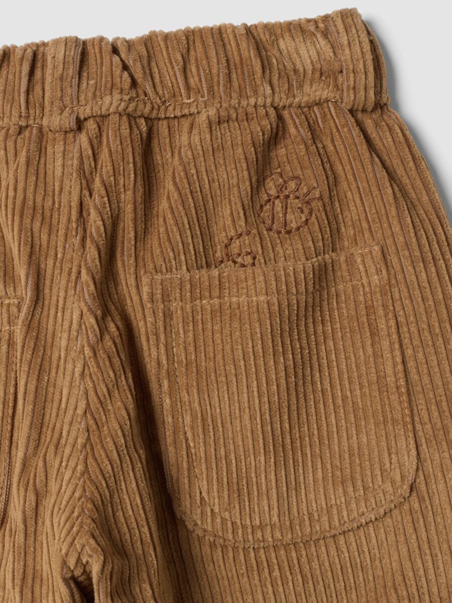 Beige pure cotton corduroy trousers with Winnie the Pooh embroidery, comfort fit_3