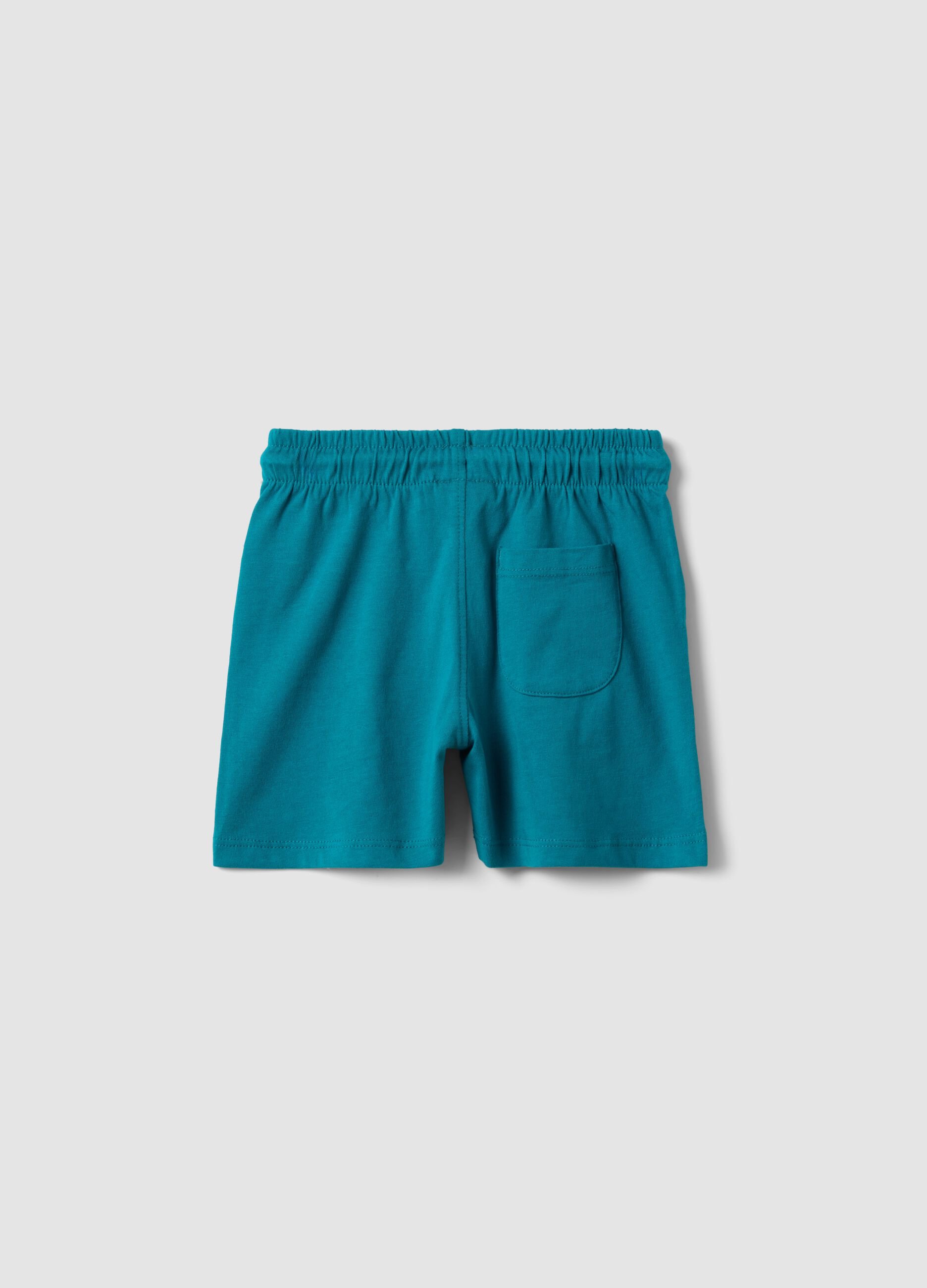 Blue pure organic cotton shorts with elasticated waistband for baby boy, regular fit