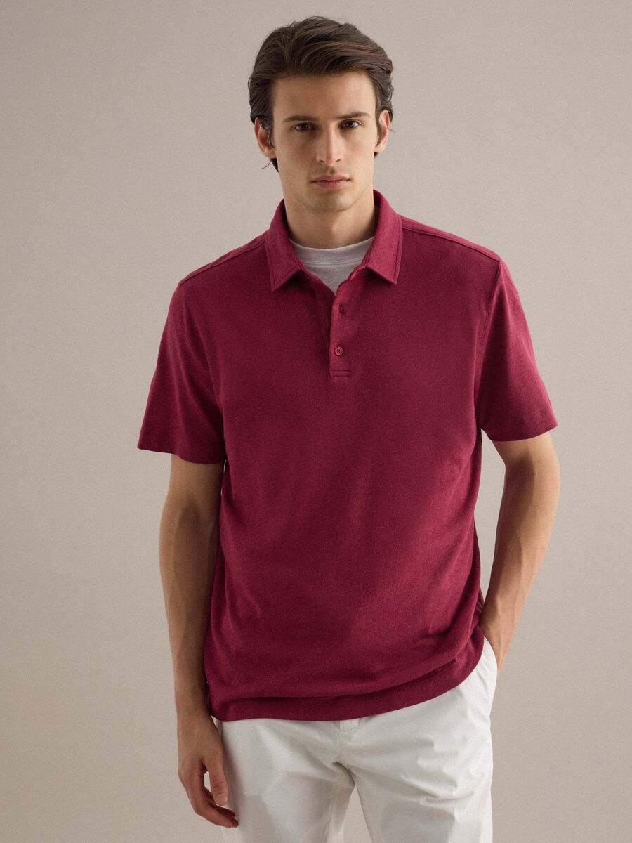 Red regular fit linen-cotton blend polo shirt_1