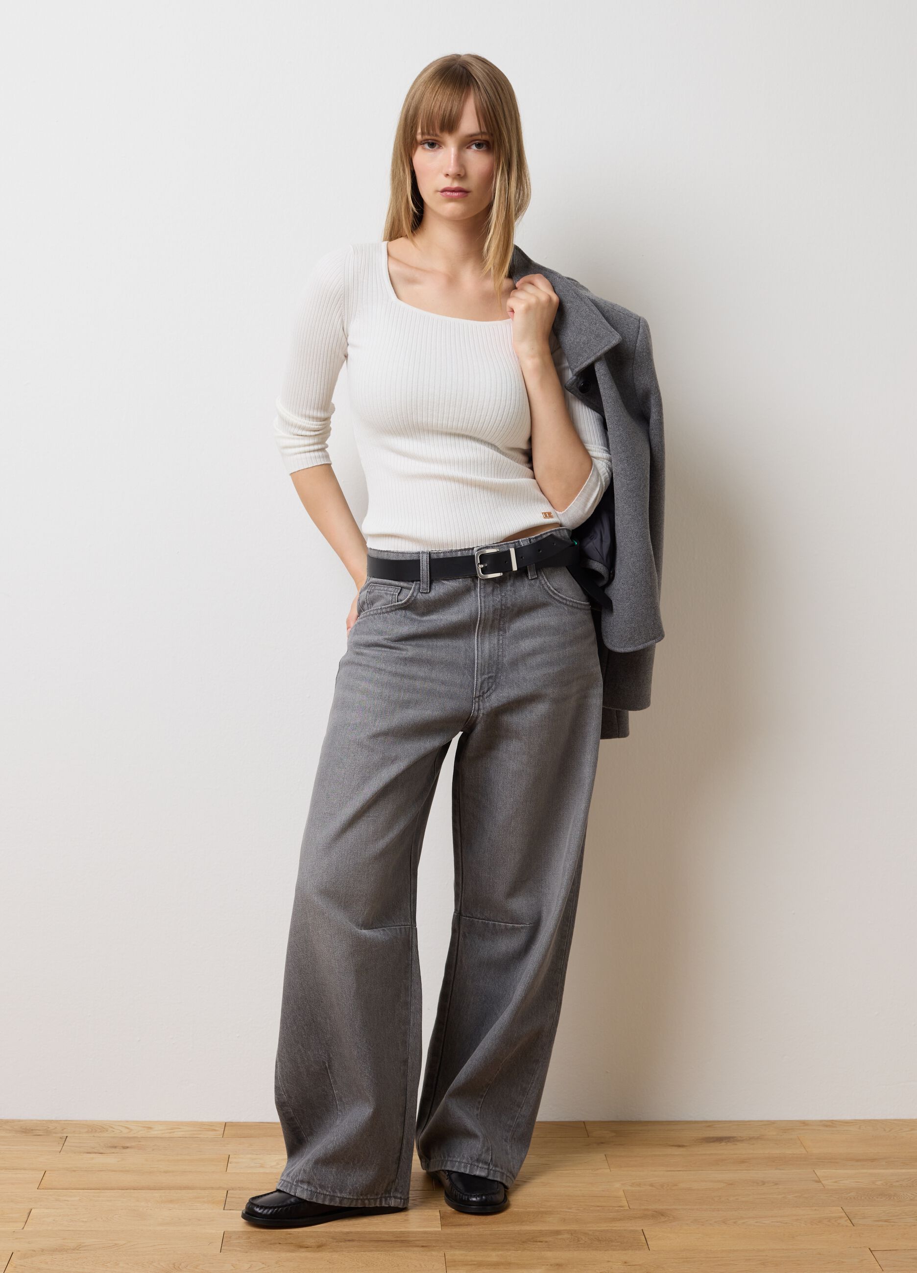 Grey pure cotton balloon fit jeans