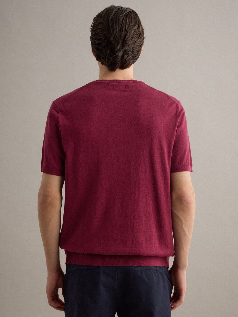 Short sleeve T-shirt in red cotton, linen and silk blend regular fit_3