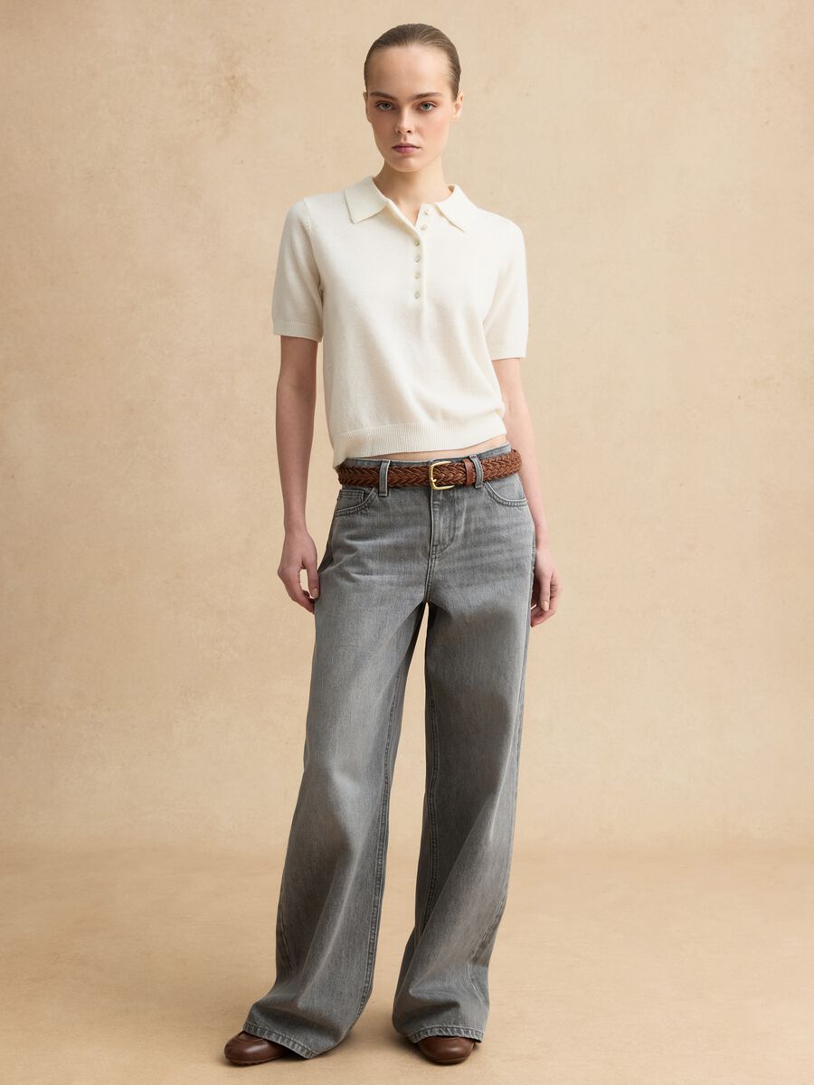 White pure wool polo neck regular fit sweater_2