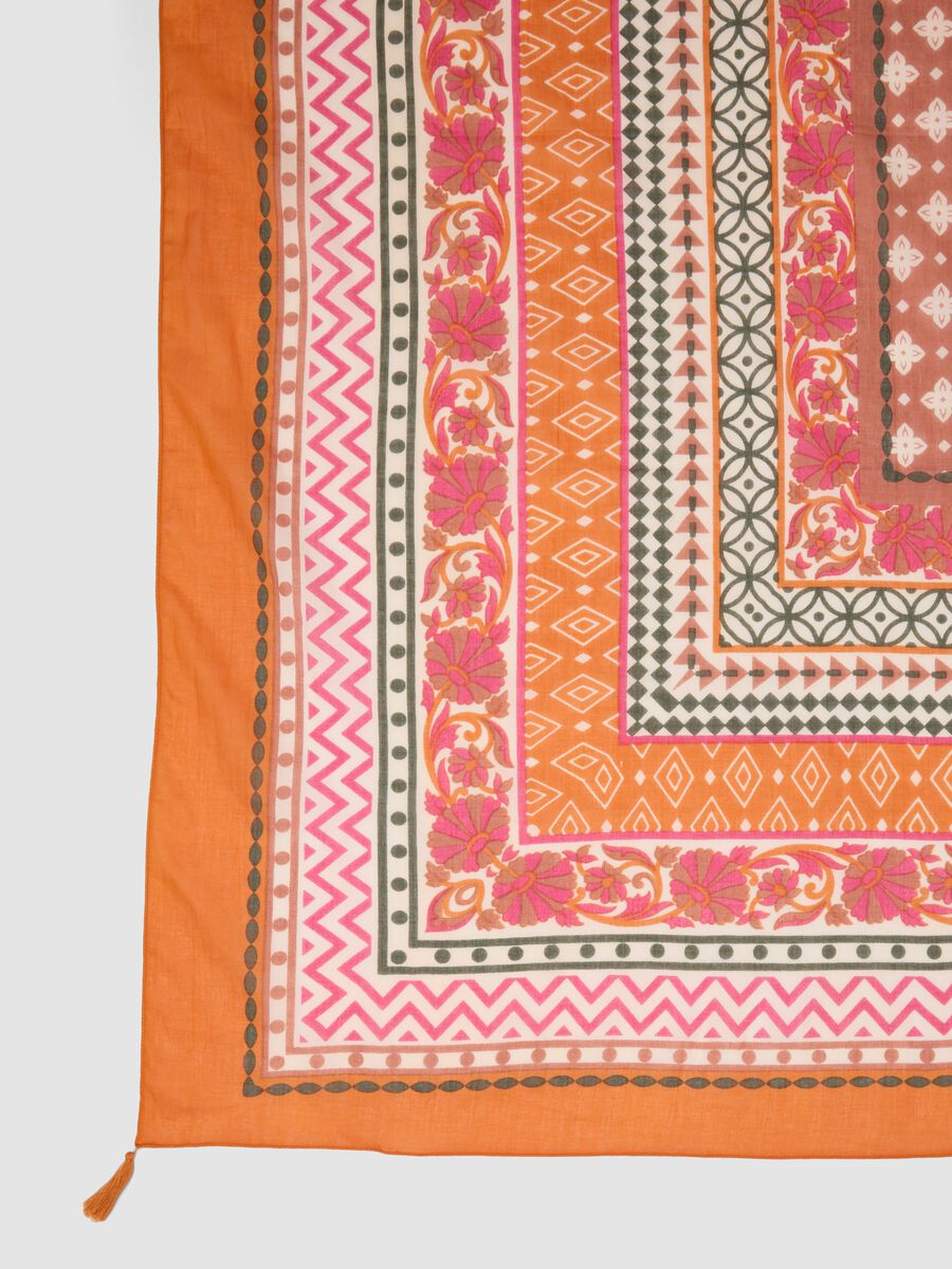 Orange pure cotton pareo with patterned print_2