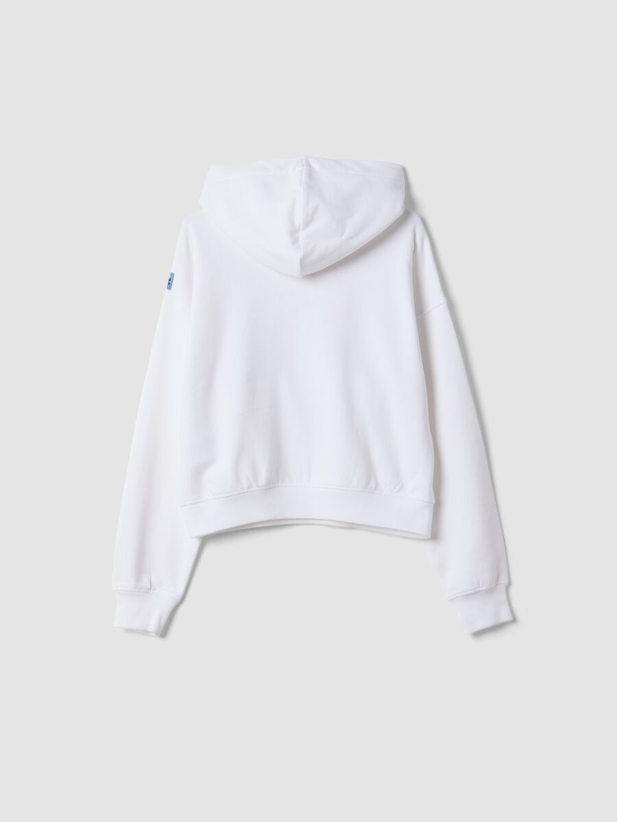 White cropped pure cotton hoodie with Lilo & Stitch print_2