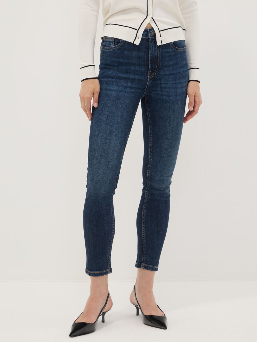 Mid-wash skinny-fit jeans in stretch cotton_1