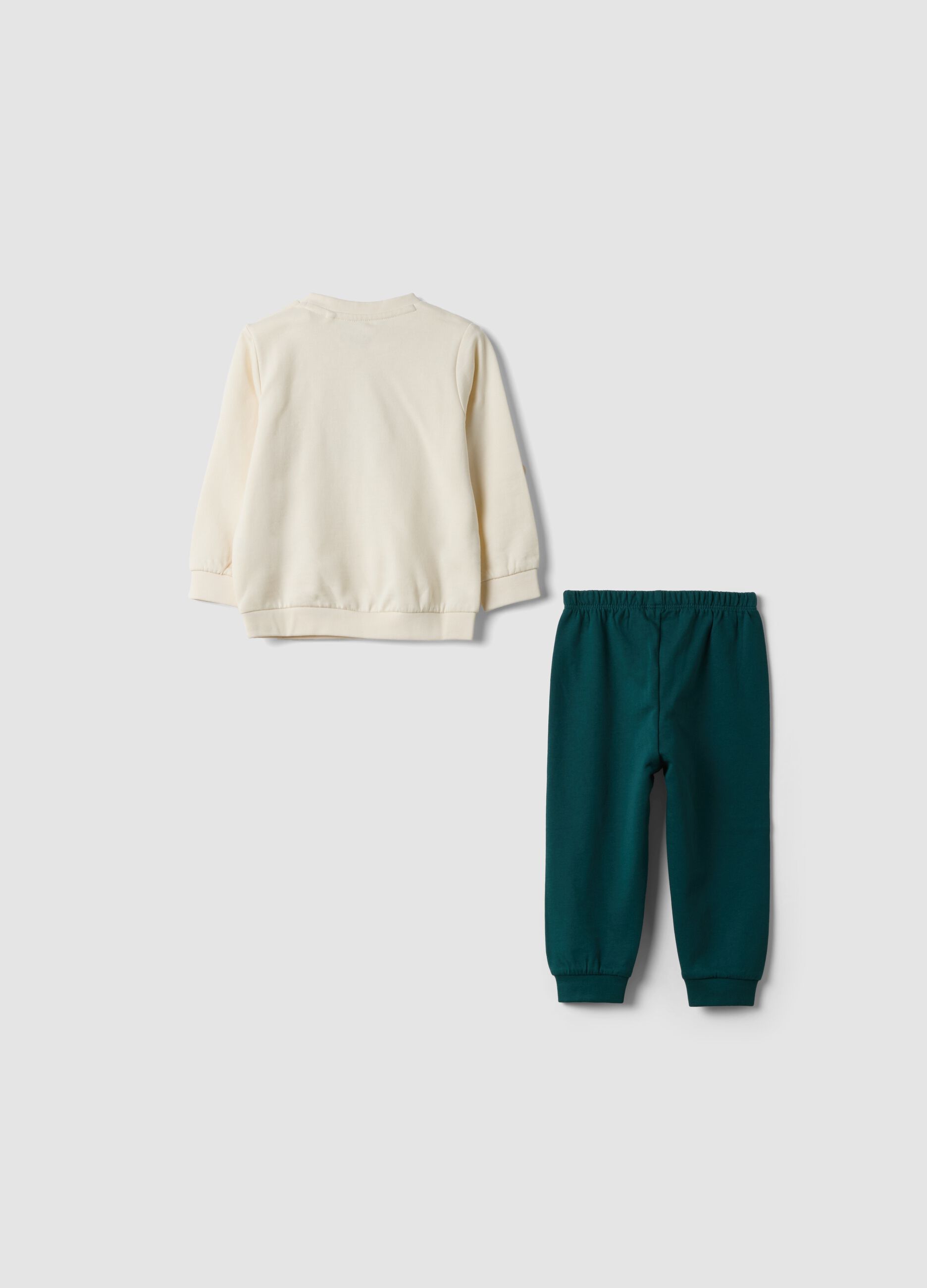 Pijama verde em algod&atilde;o org&acirc;nico puro com gola redonda
