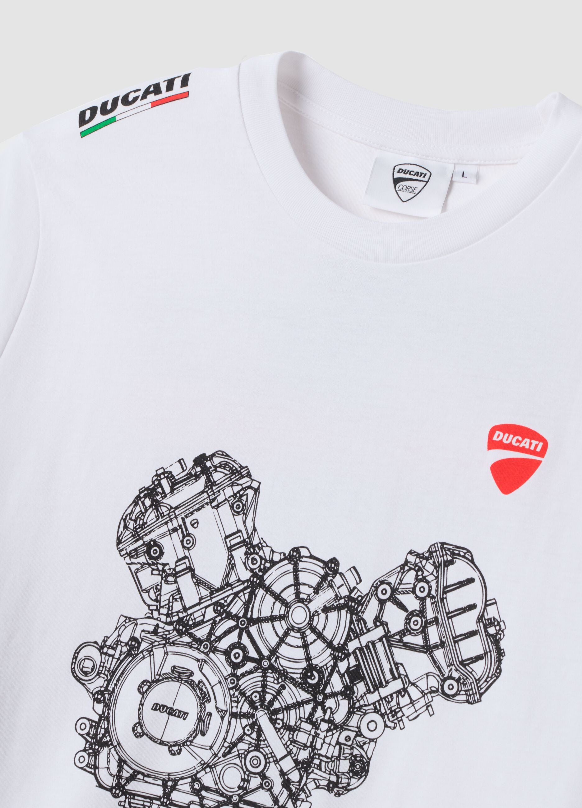 White pure cotton crew-neck T-shirt with Ducati print, regular fit