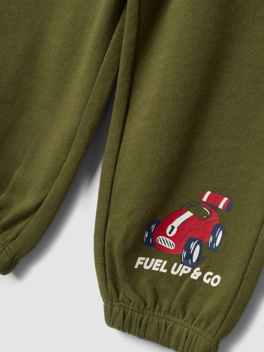 Green pure cotton jogger trousers with car print for boys_3