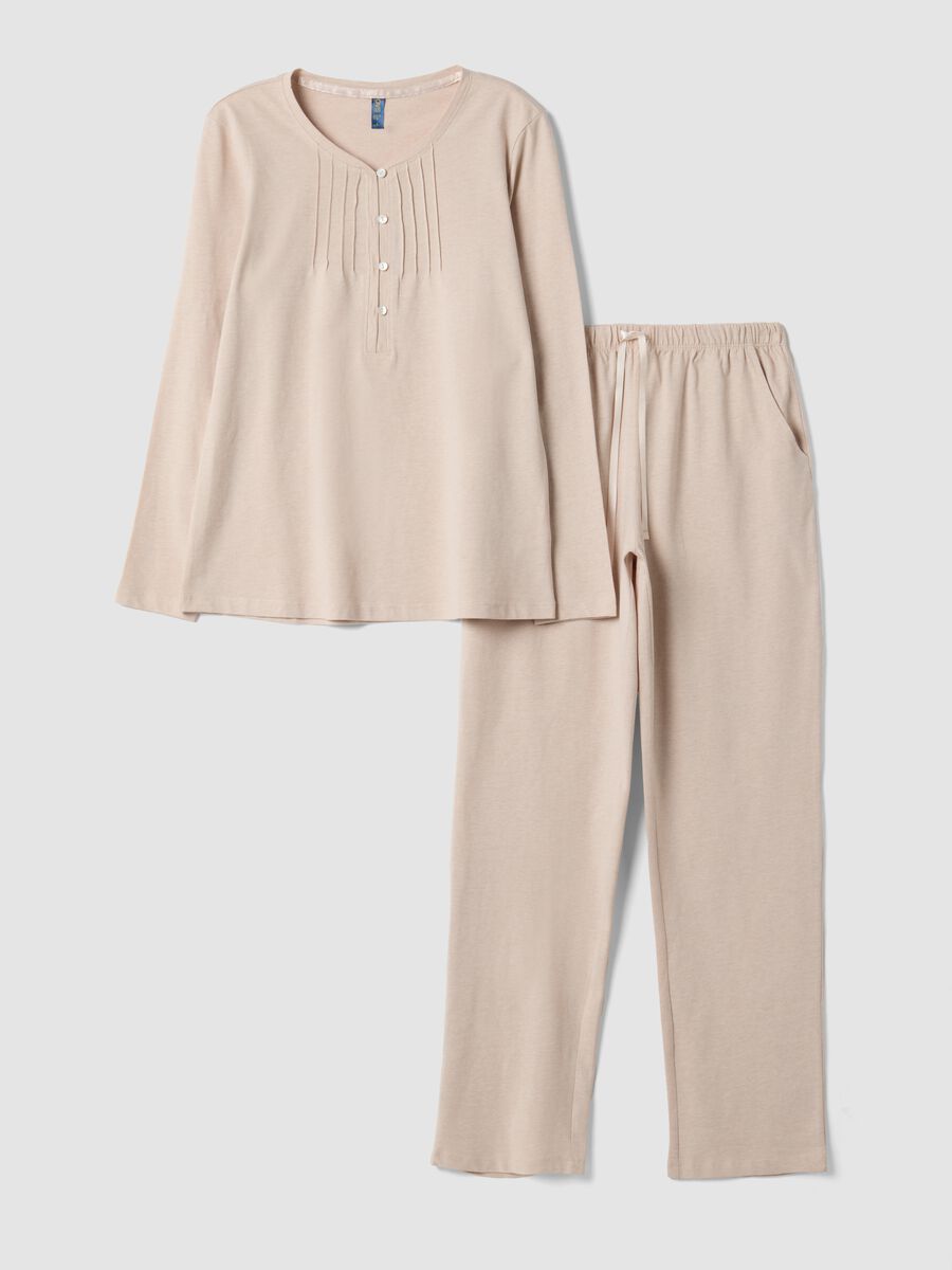 Beige organic cotton-blend pyjamas with Henley neckline_0