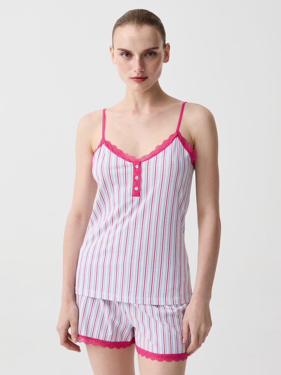 Striped pyjama top with granddad V neck_0