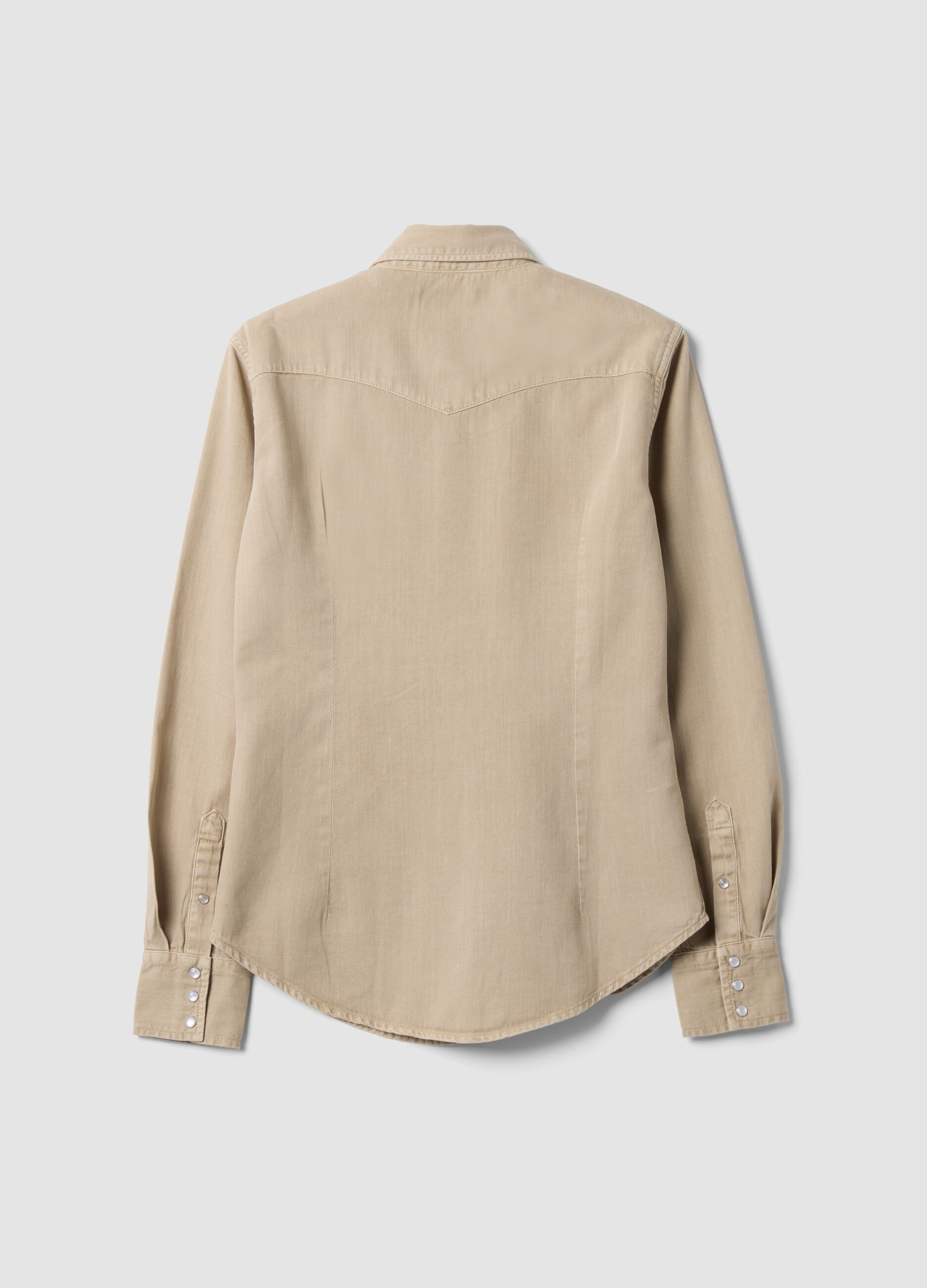 Beige pure cotton shirt with snap buttons, regular fit