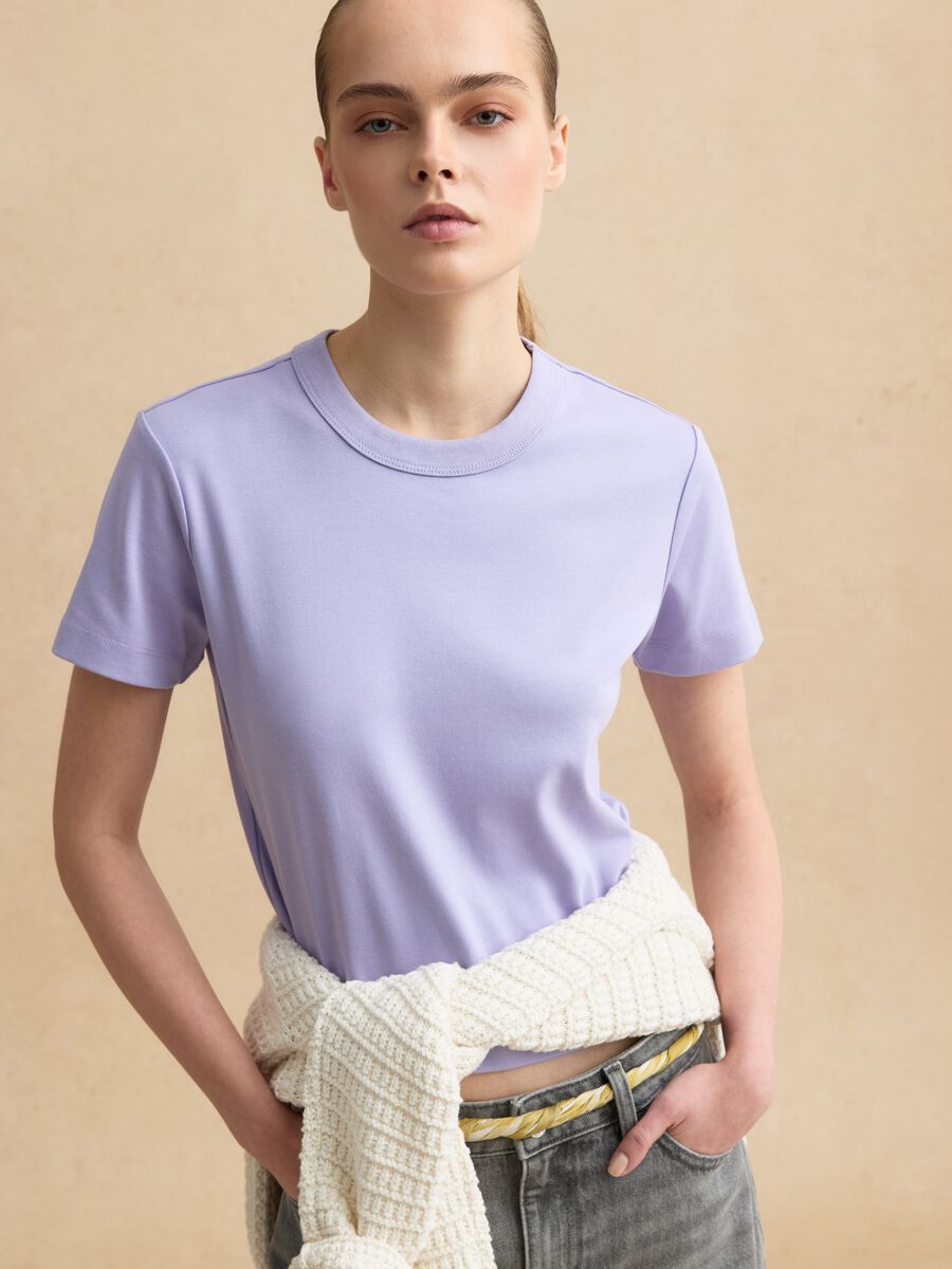 Purple short-sleeved cotton blend T-shirt regular fit_0