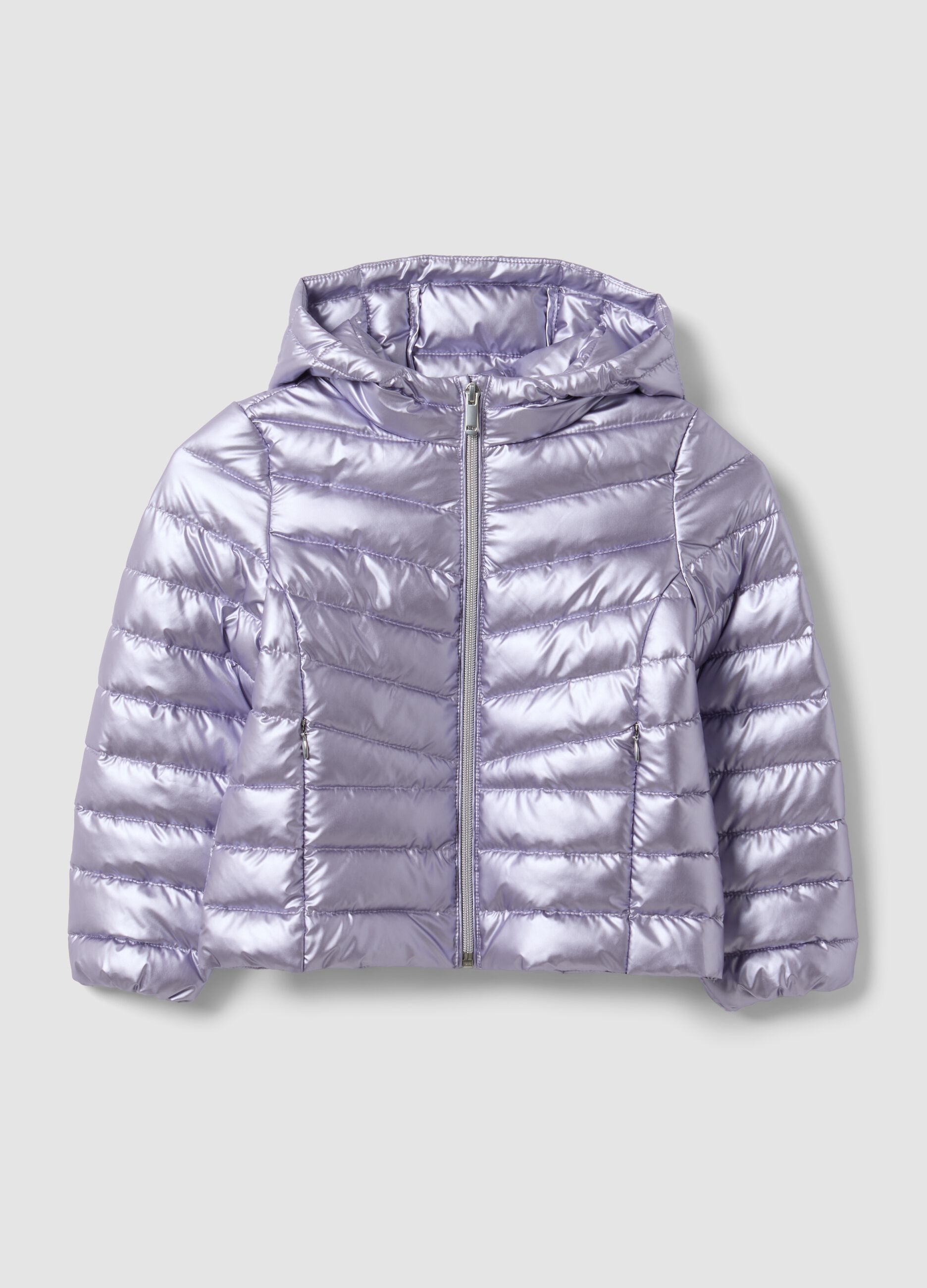Ultralight Steppjacke in Violett mit Kapuze und Reissverschluss f&uuml;r M&auml;dchen