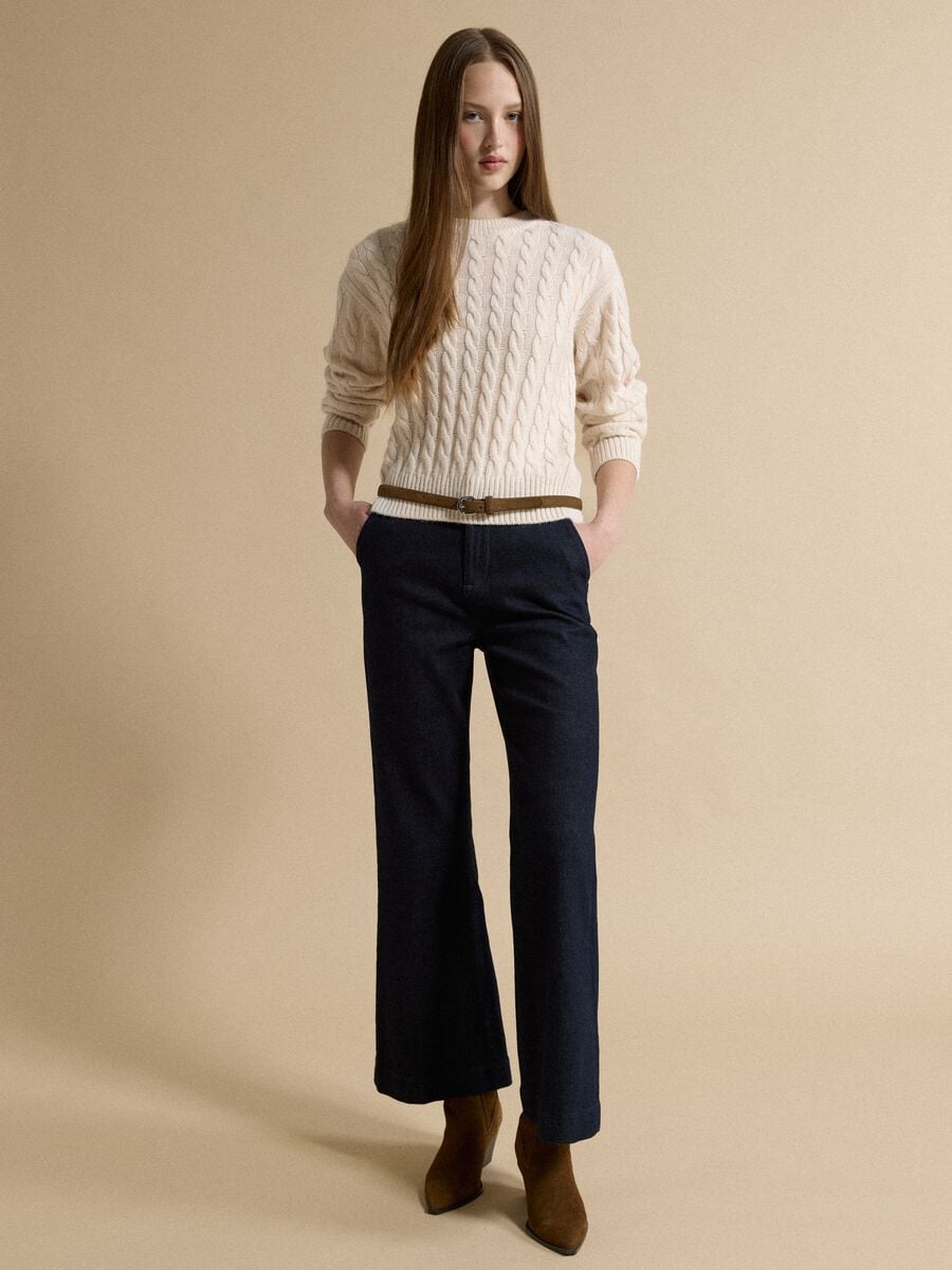 Beige wool-blend cable-knit crew-neck jumper in an oversized fit_2