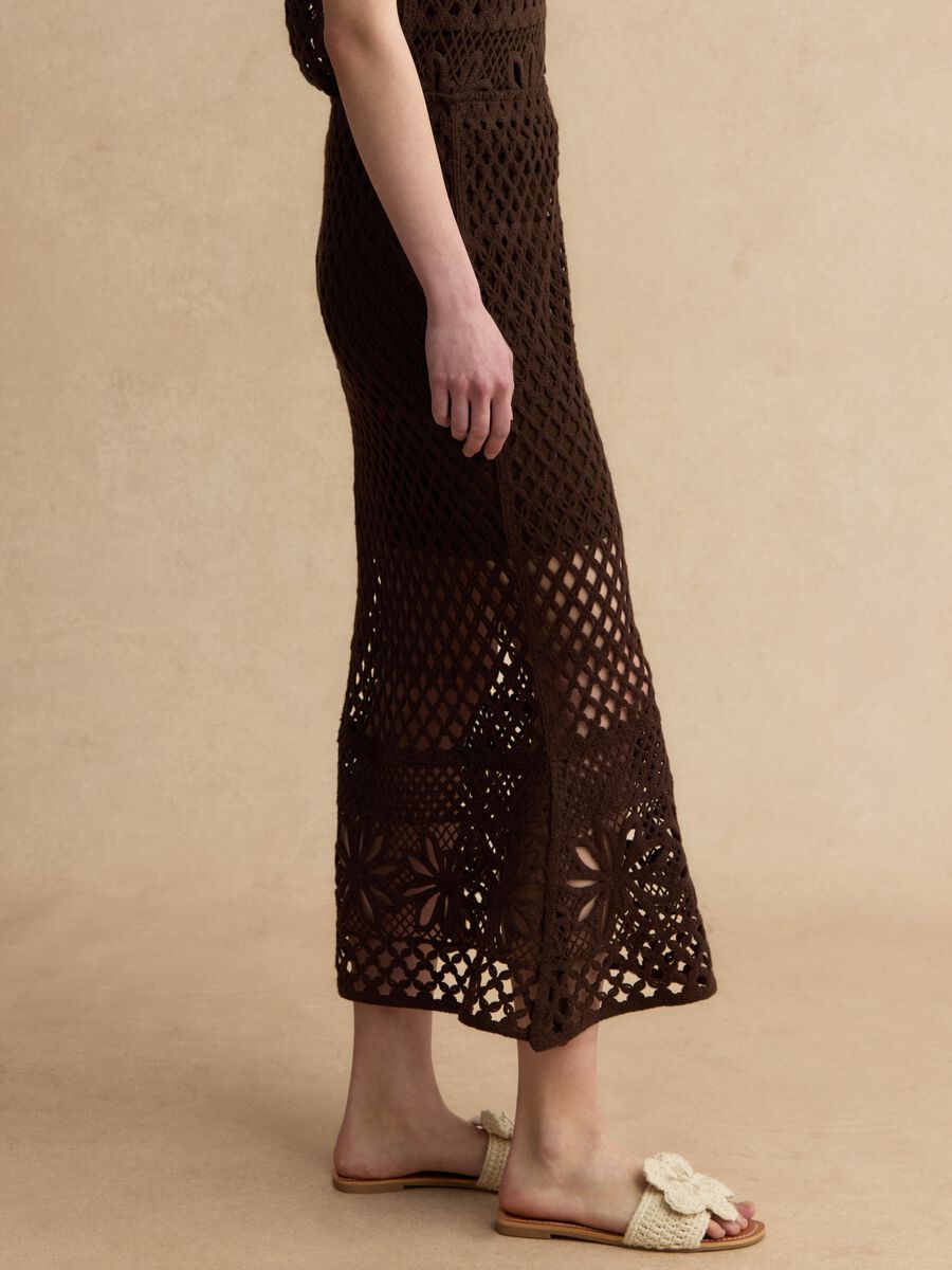 Langer brauner Maxi-Rock aus Baumwollmix, Regular Fit mit Strickdesign_3
