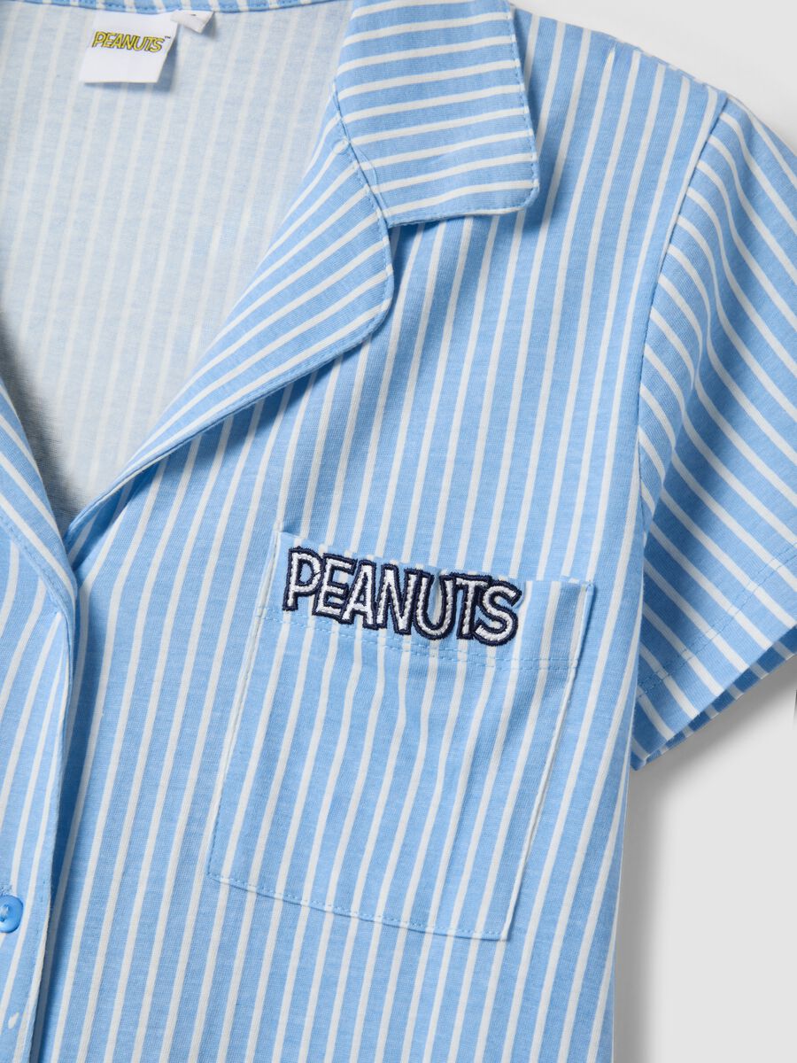 Blue striped pure cotton nightshirt with V-neck_1