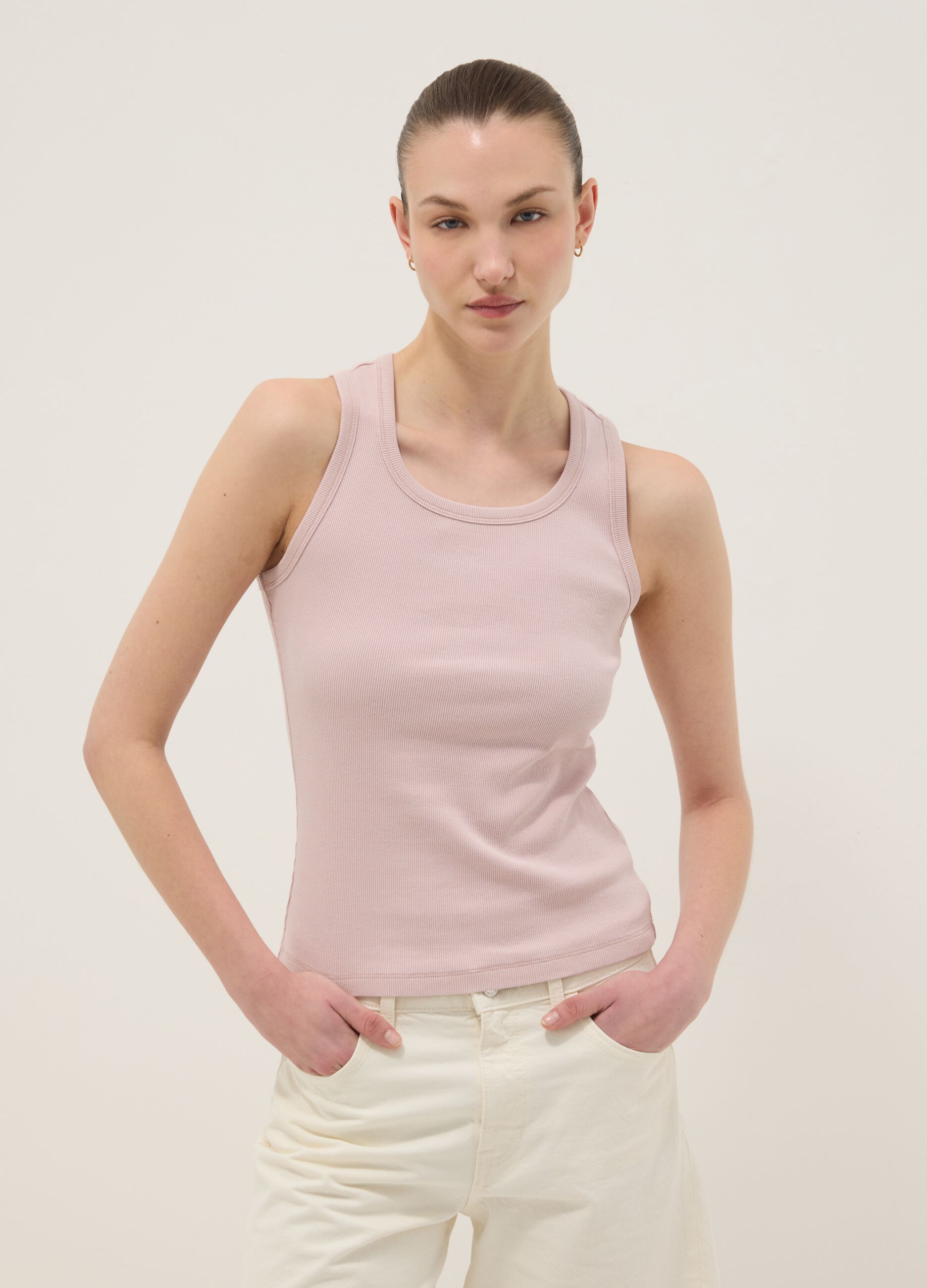 Rosa Tanktop aus Stretch-Baumwolle, Regular Fit