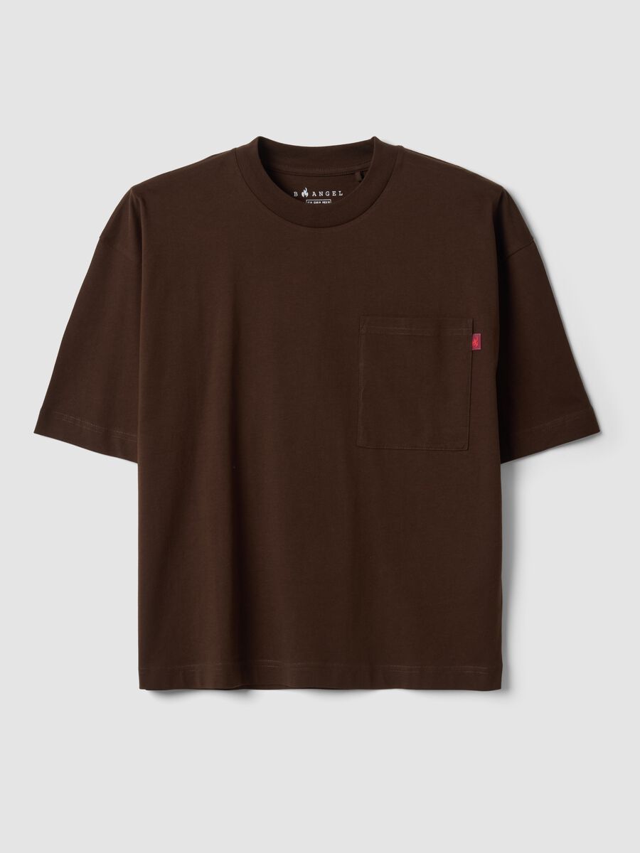T-shirt marrone in puro cotone con taschino boxy fit_0