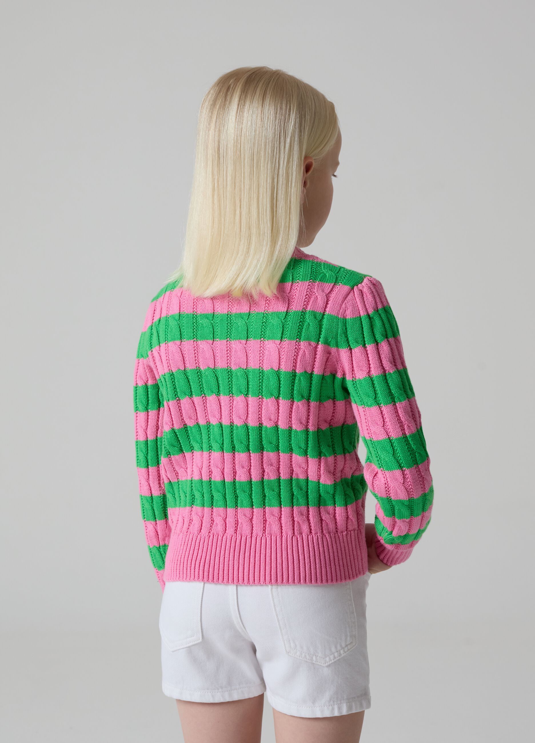Striped pullover with cable design