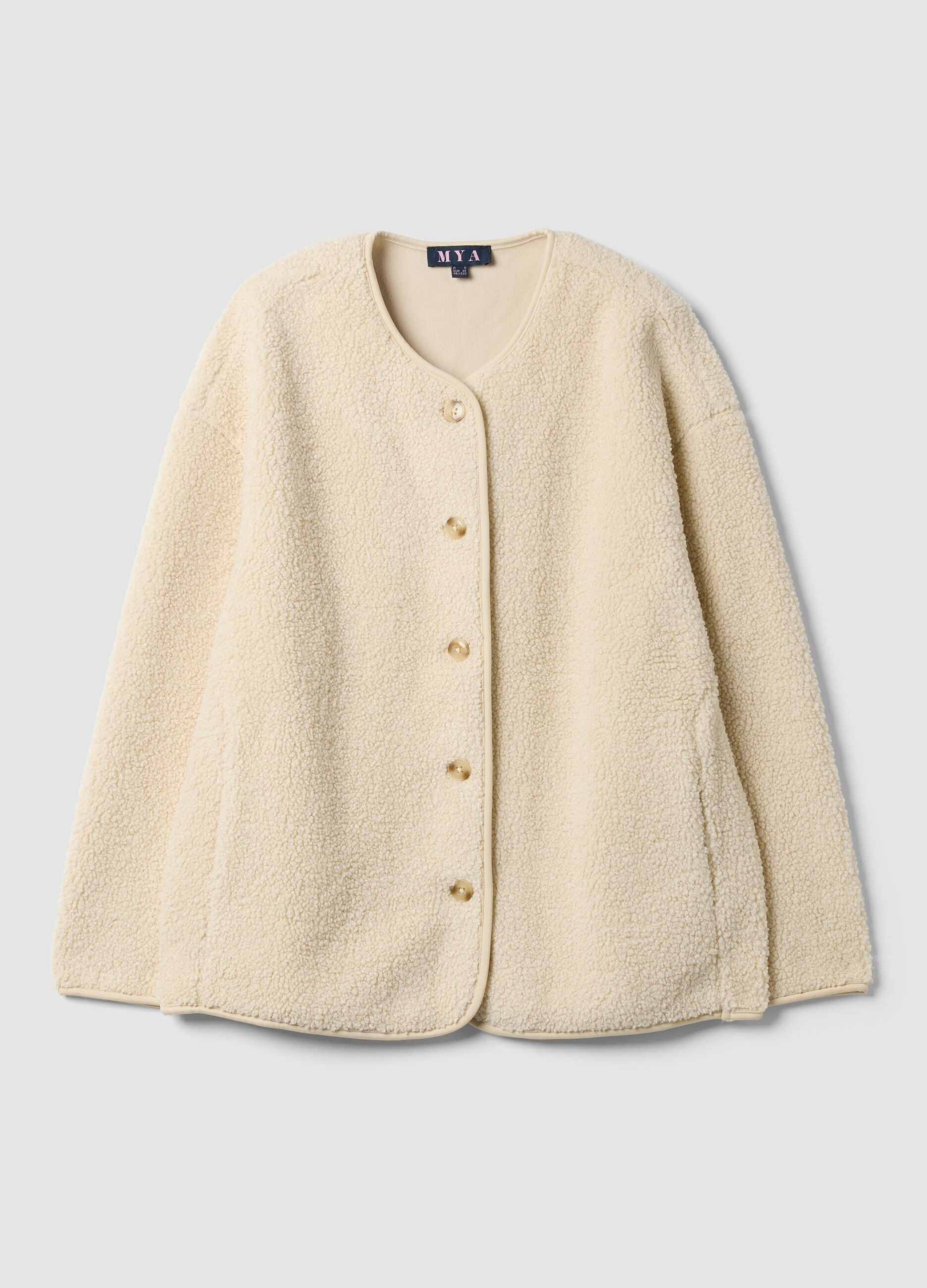 White crew-neck top with buttons