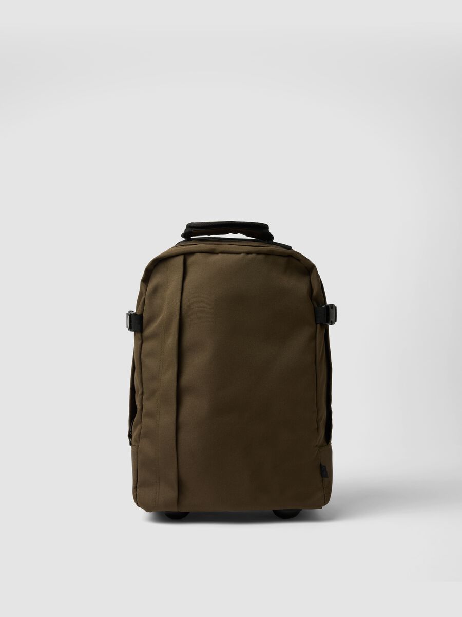 Brown trolley bag with shoulder straps and telescopic handle_0