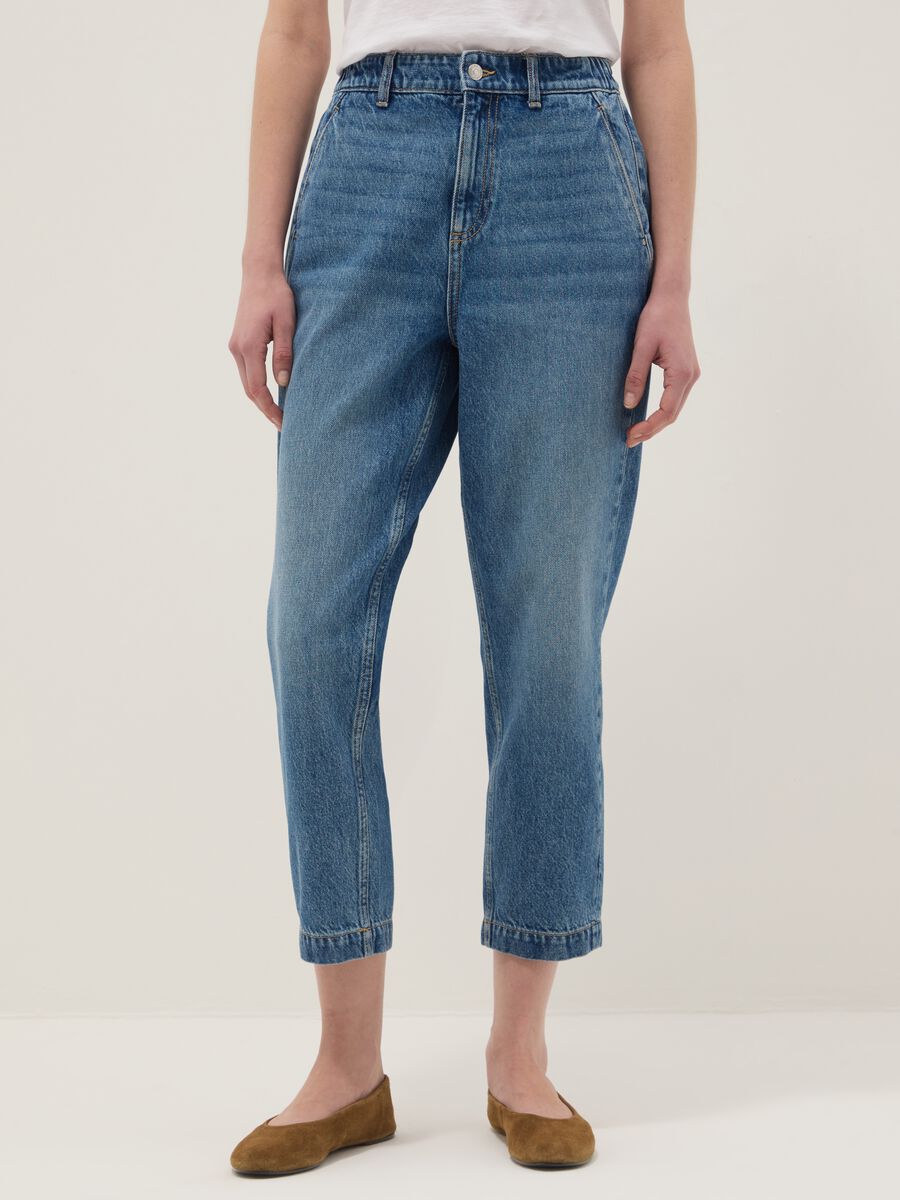 Light blue pure cotton denim carrot-fit jeans_1