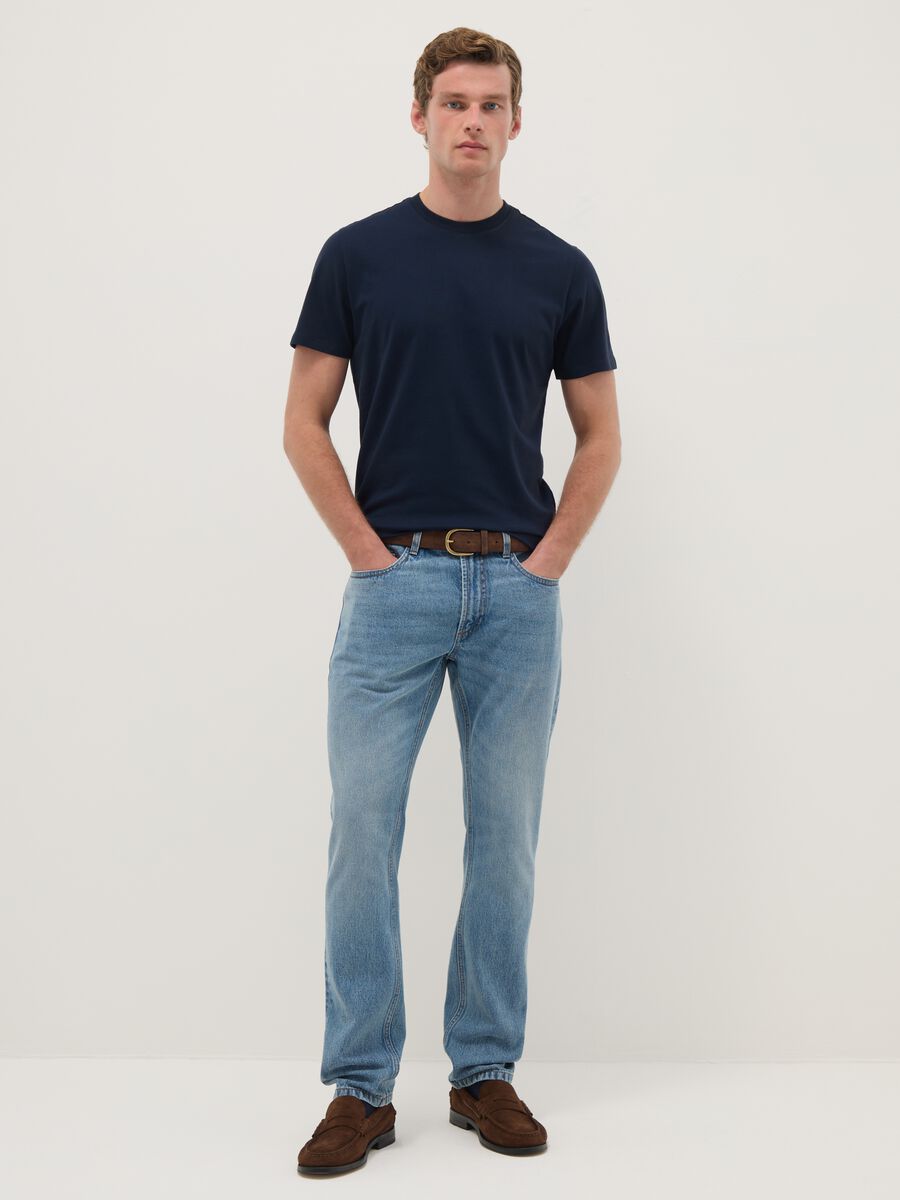 Blue pure cotton regular fit T-shirt_1