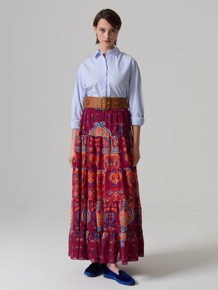 Long tiered skirt with folk print_0