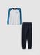 Blue and white crew-neck pyjamas in organic cotton and viscose blend_0
