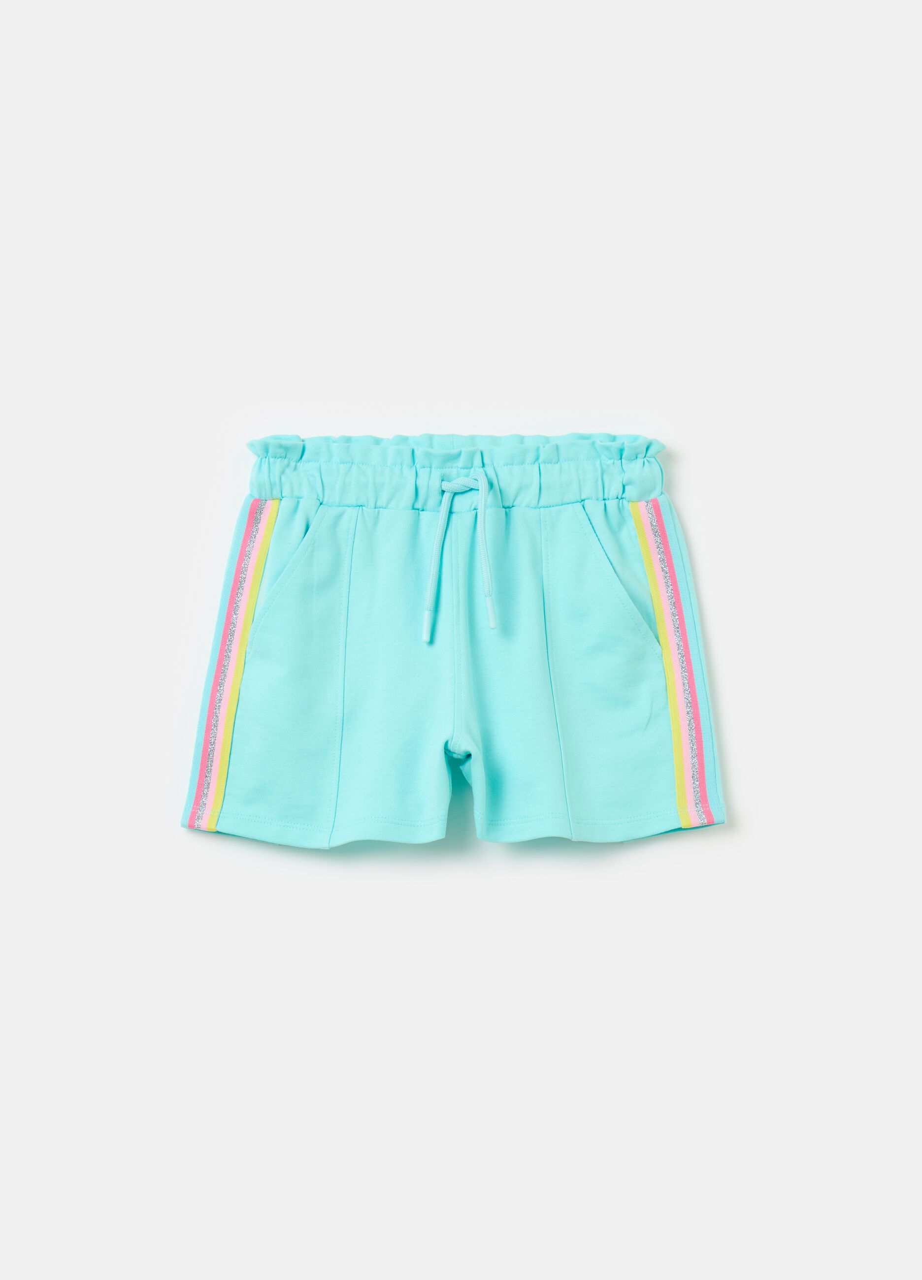 Shorts with striped bands and drawstring