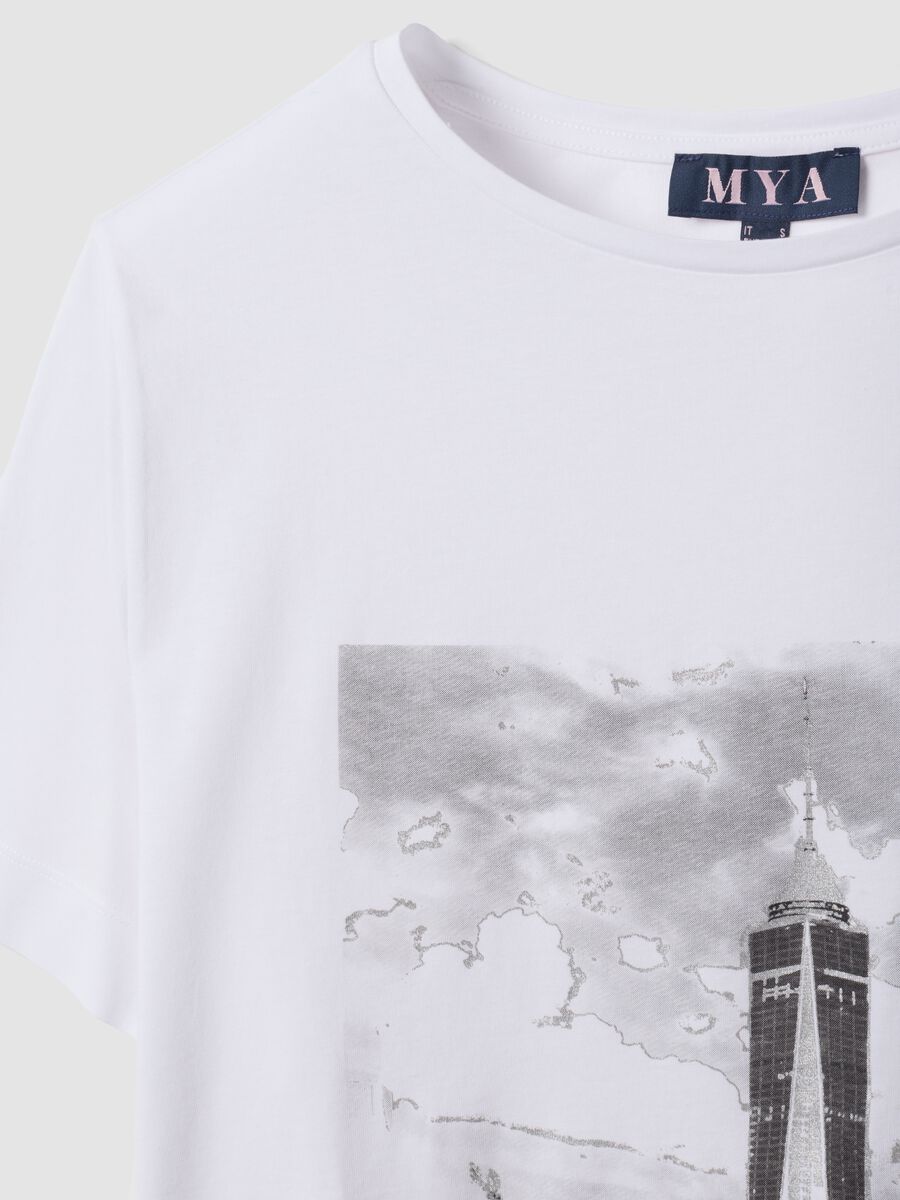 White pure cotton T-shirt with graphic print, regular fit_6
