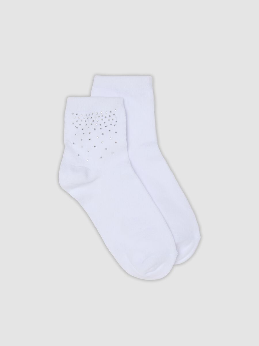 Calzini bianchi in cotone organico elasticizzato con strass_0