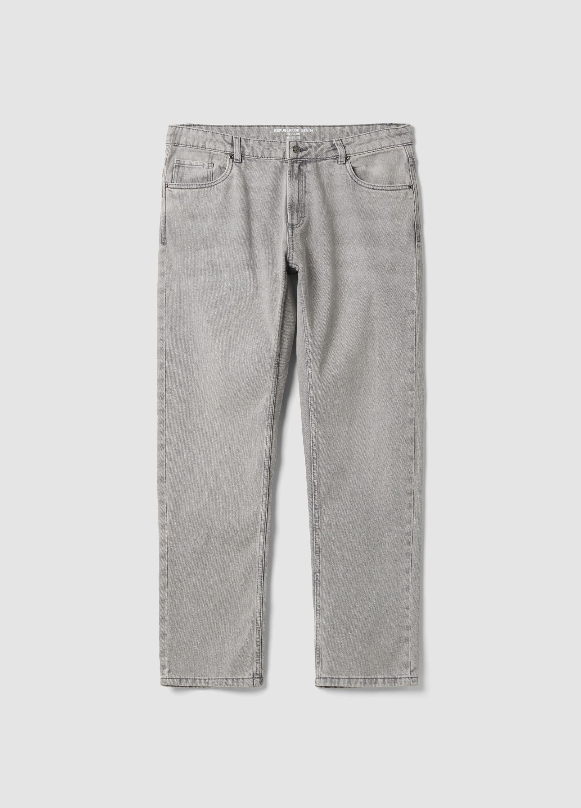 Grey denim jeans in cotton and viscose blend, regular fit