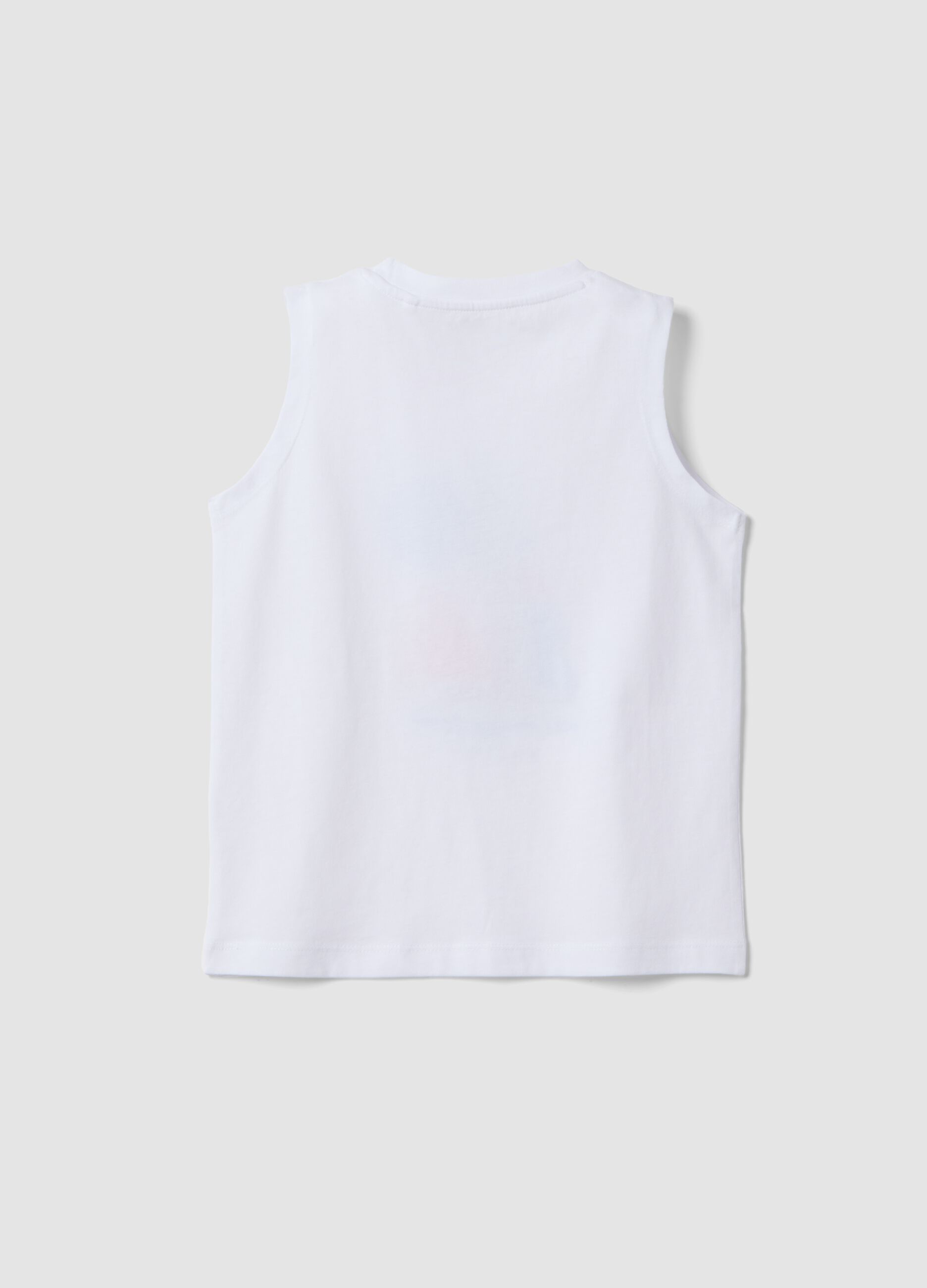 Camiseta de tirantes blanca de algod&oacute;n puro para ni&ntilde;o con estampado de velero